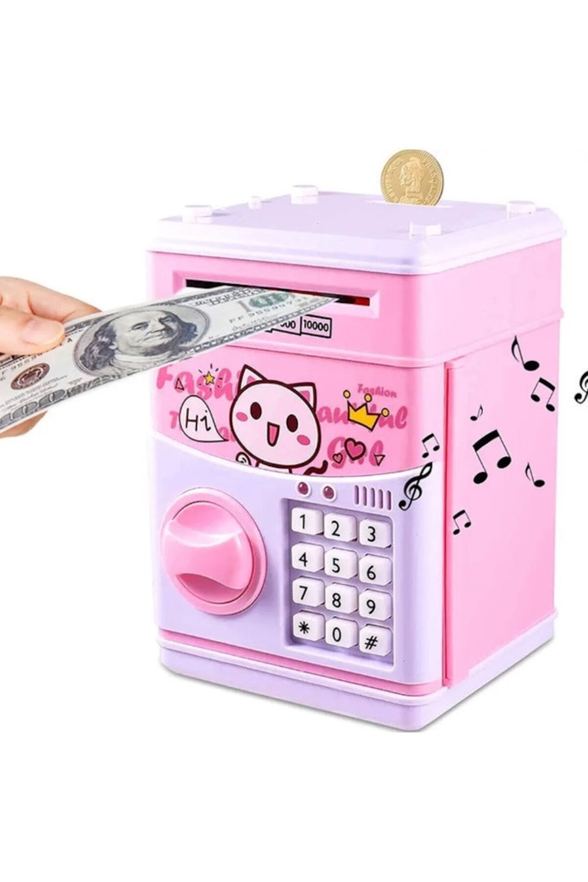 Rovitech-Pusculita interactiva cu functie cod PIN tip seif, model Hello Kitty, 15x15x21 cm, roz 3