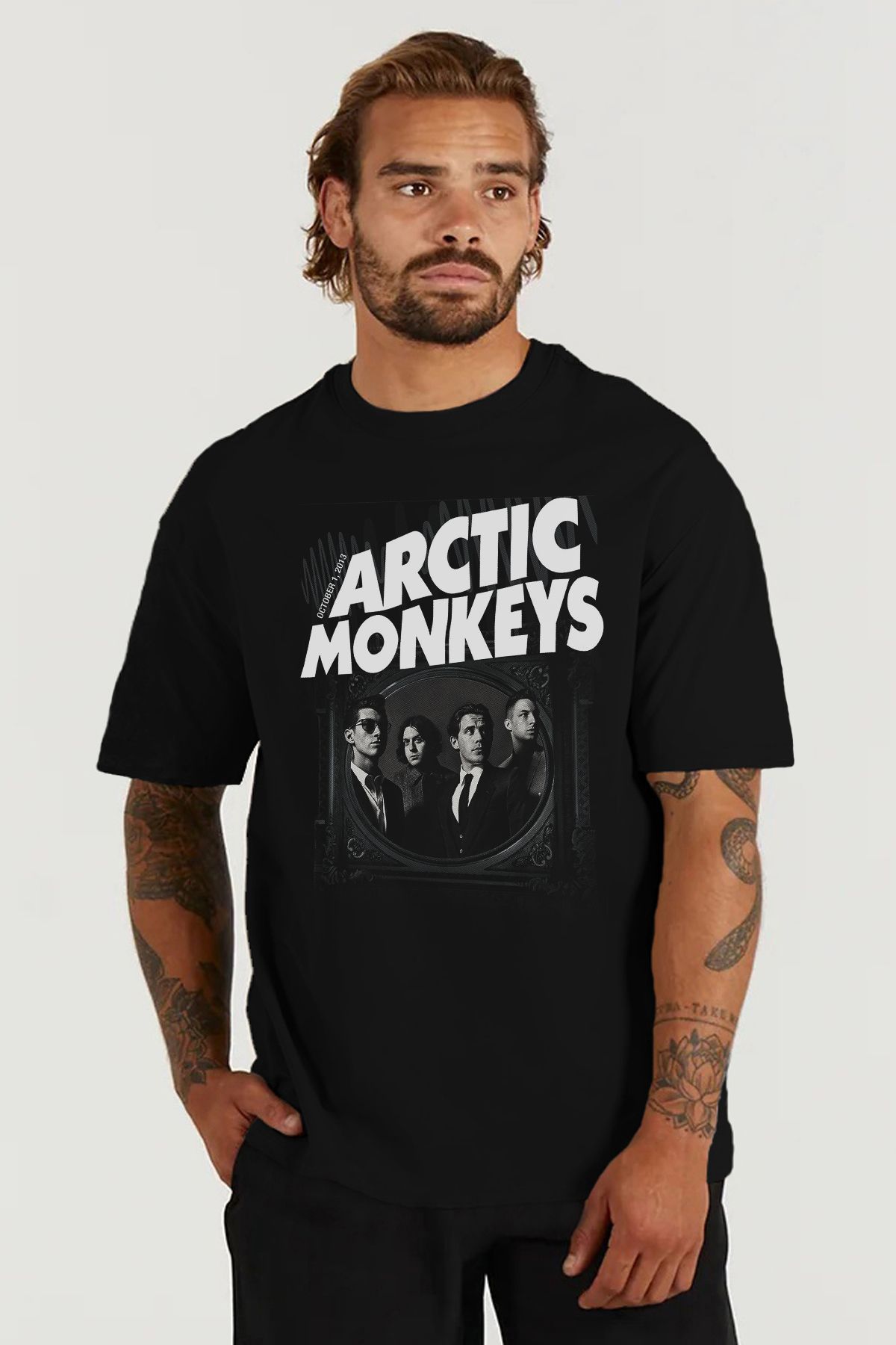 MODA Arctic Monkeys Baskılı Oversize Kalıp Siyah Geniş Bol Kesim Erkek Tişört