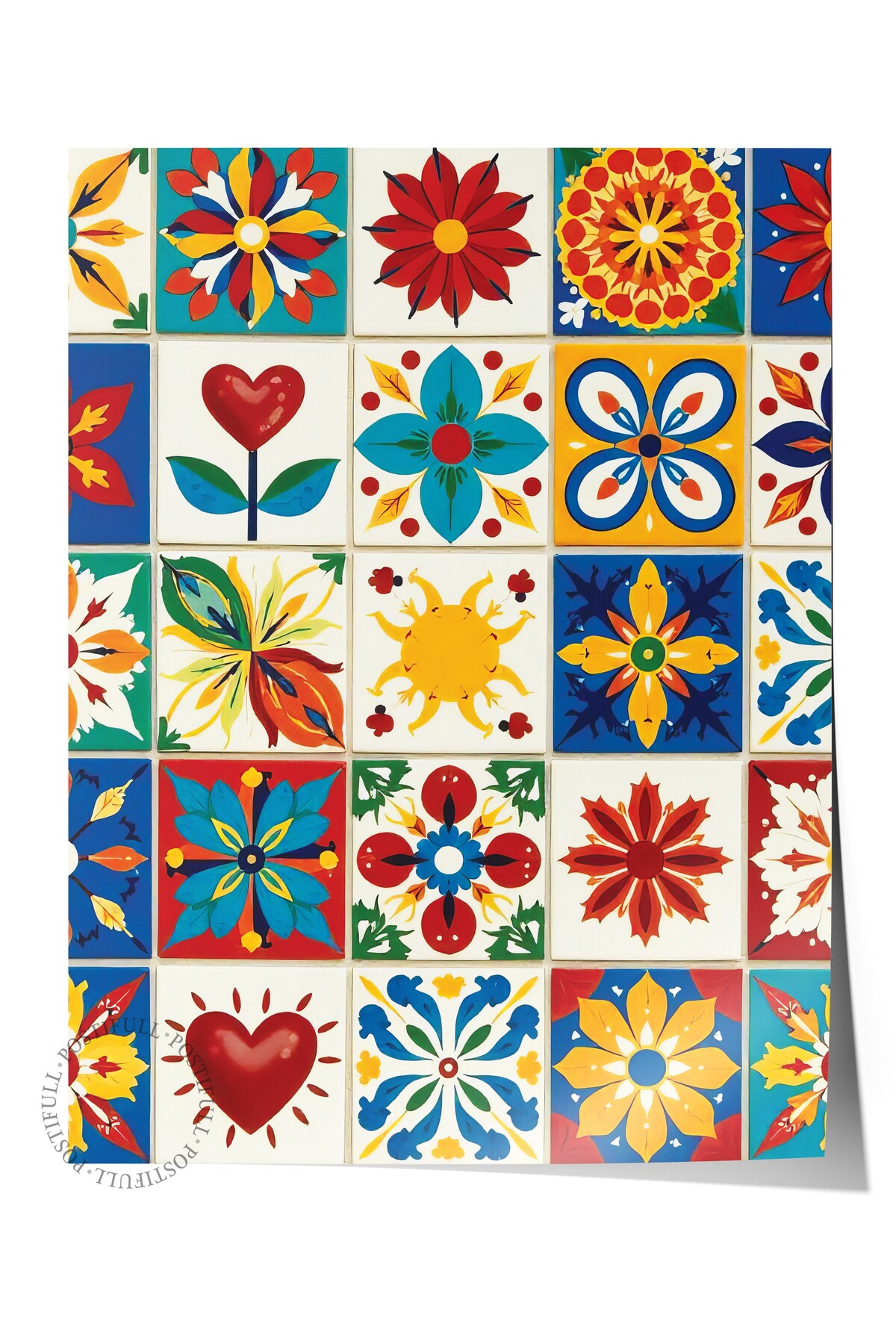 Frameless Wall Poster, Mixed Color Squares, Illustration, Maximalist, Red Color Poster, 202