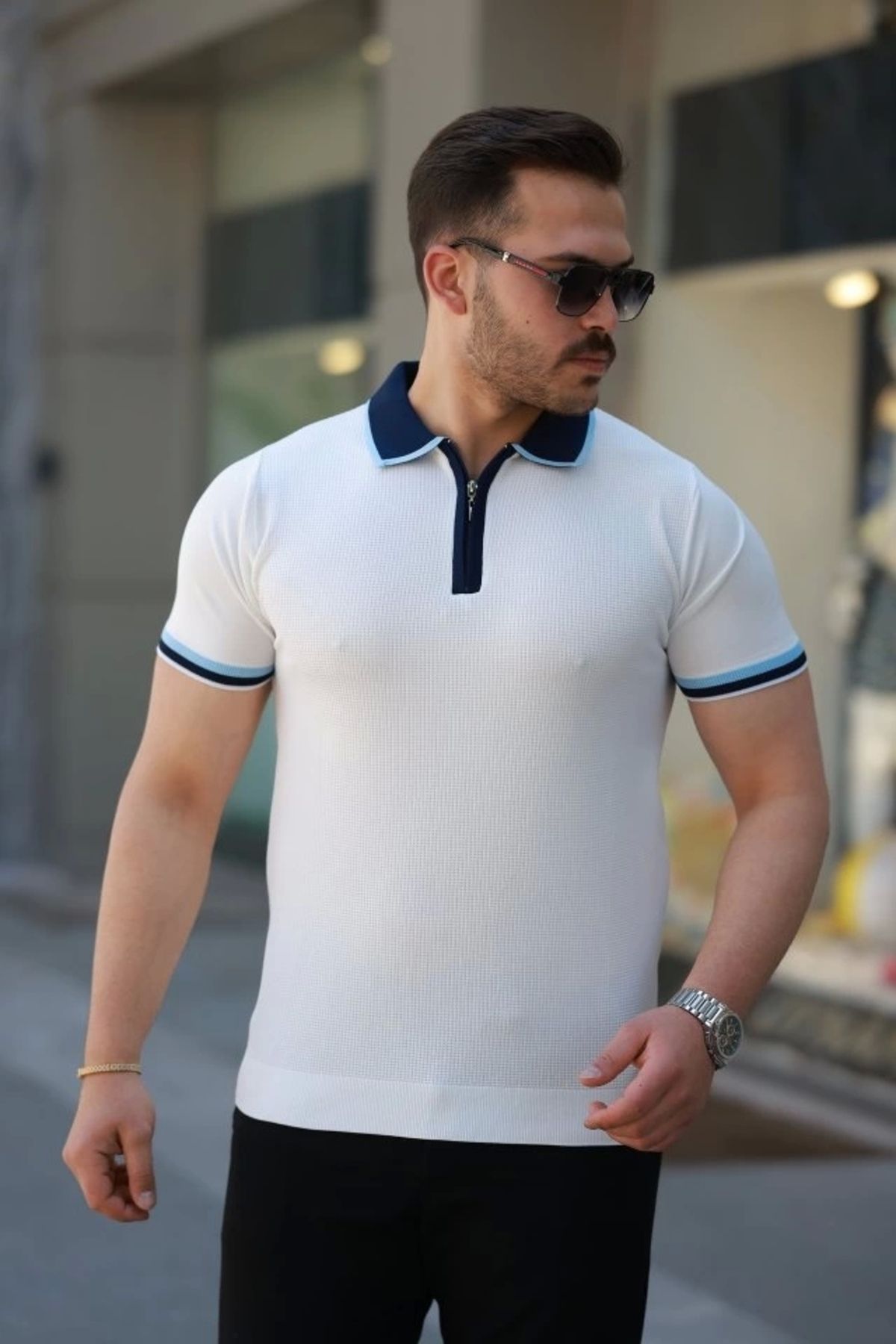 Butik Erkek Renkli Yaka Kısa Kollu Tişört