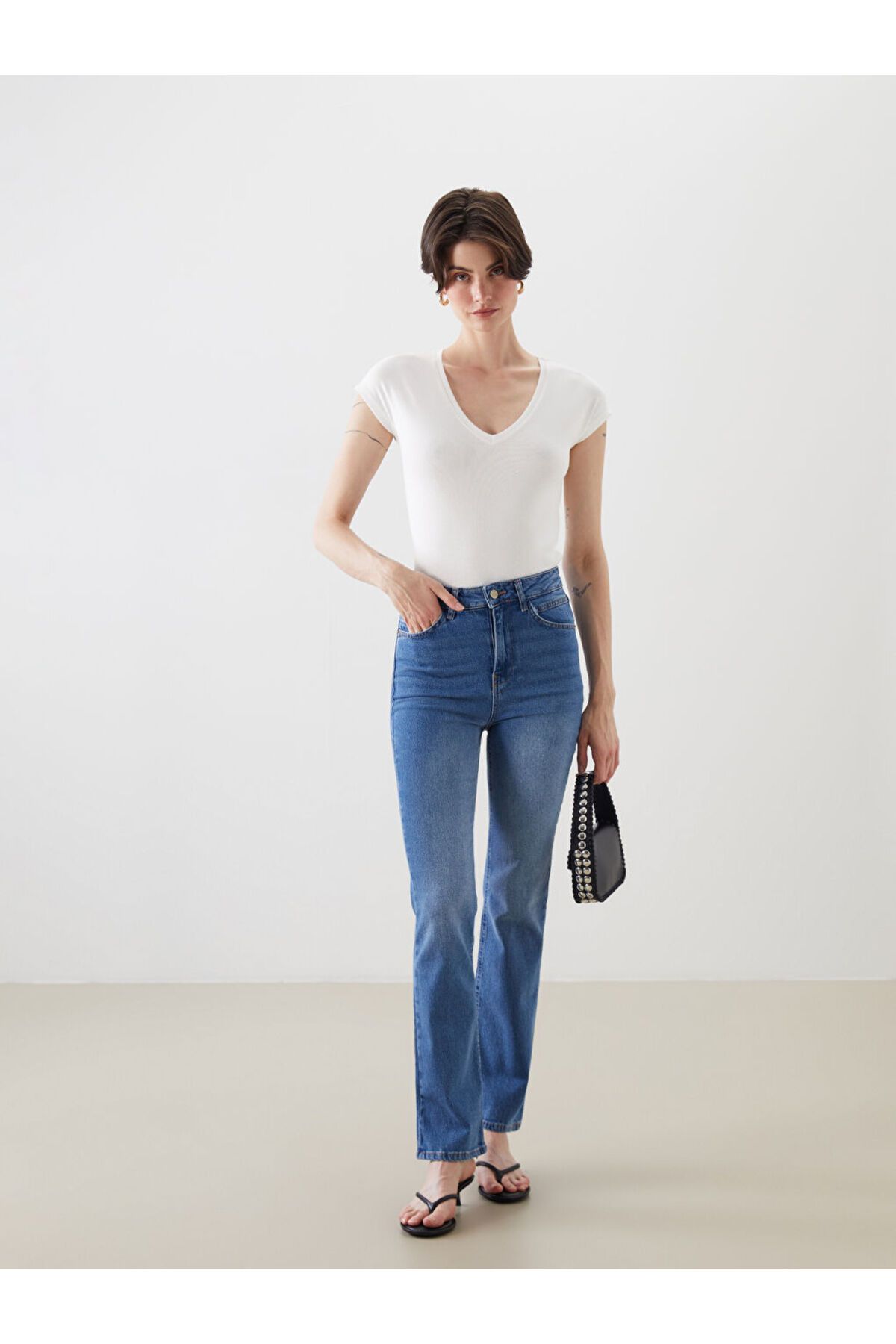 LC Waikiki Crop Flare Kadın Jean Pantolon