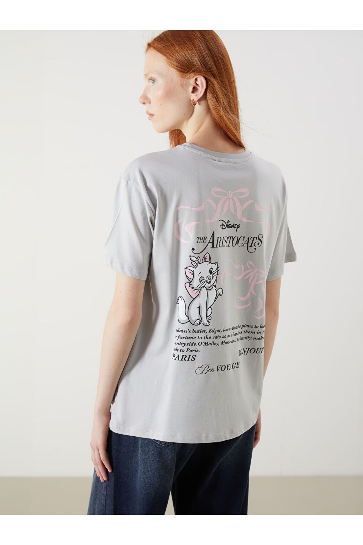LC Waikiki XSIDE Gri Bisiklet Yaka Aristocats Baskılı Kadın Tişört