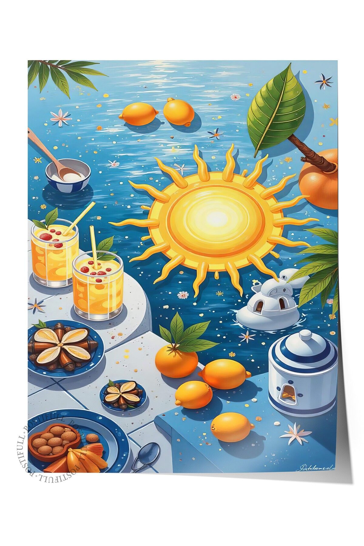 Postifull Çerçevesiz Duvar Posteri, Yaz Meyveleri, İllüstrasyon, Maximalist, Sarı Renk Poster, 2025 Yaz Seçkis