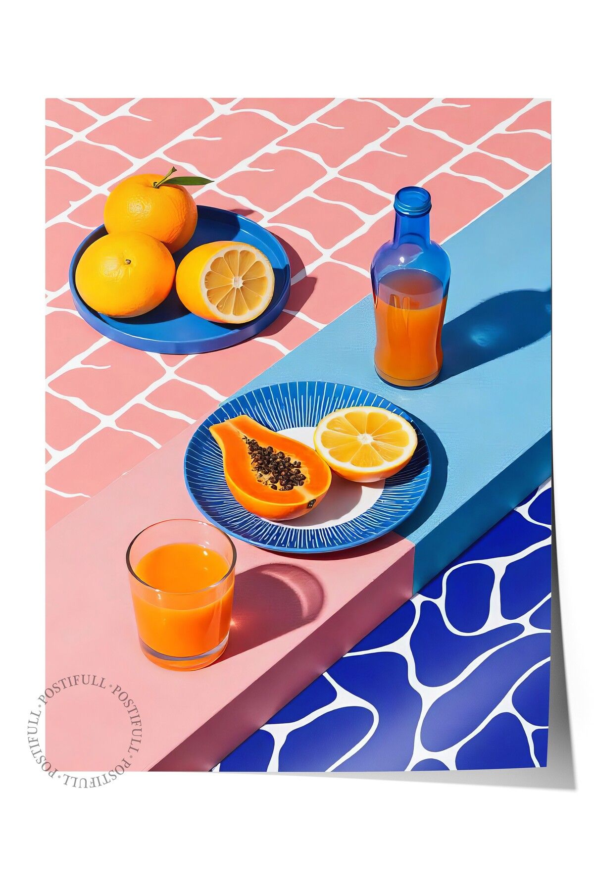 Postifull Çerçevesiz Duvar Posteri, Portakallar ve Limonlar, İllüstrasyon, Maximalist, Pembe Renk Poster, 2025
