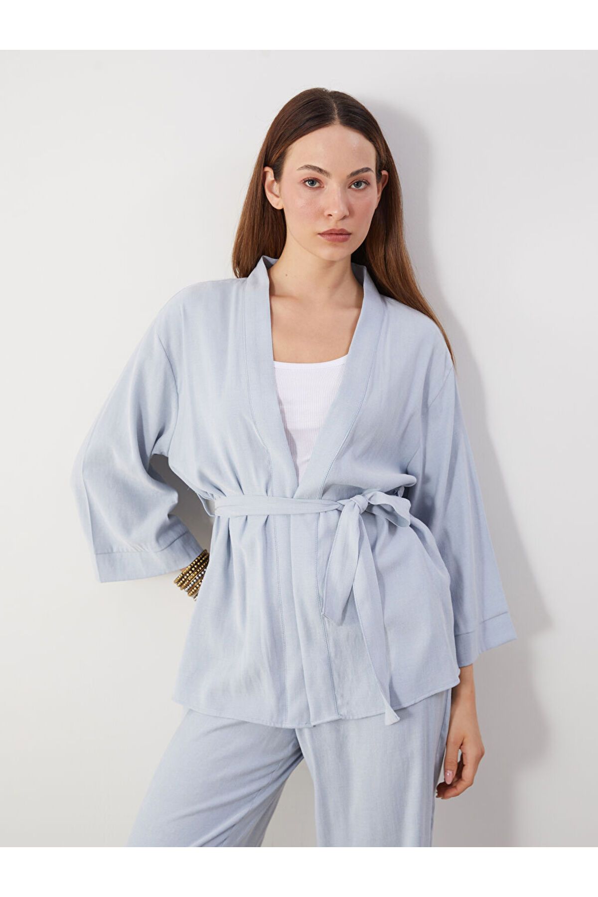 LC Waikiki Şal Yaka Keten Karışımlı Oversize Kadın Kimono