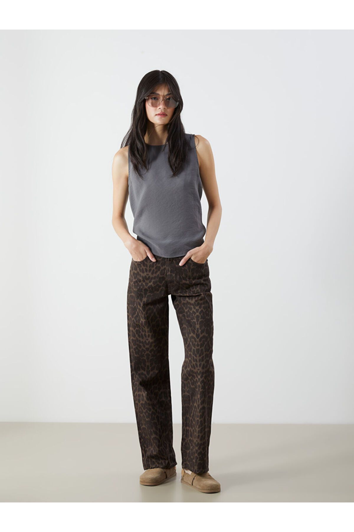 LC Waikiki Wideleg Leopar Desenli Kadın Jean Pantolon