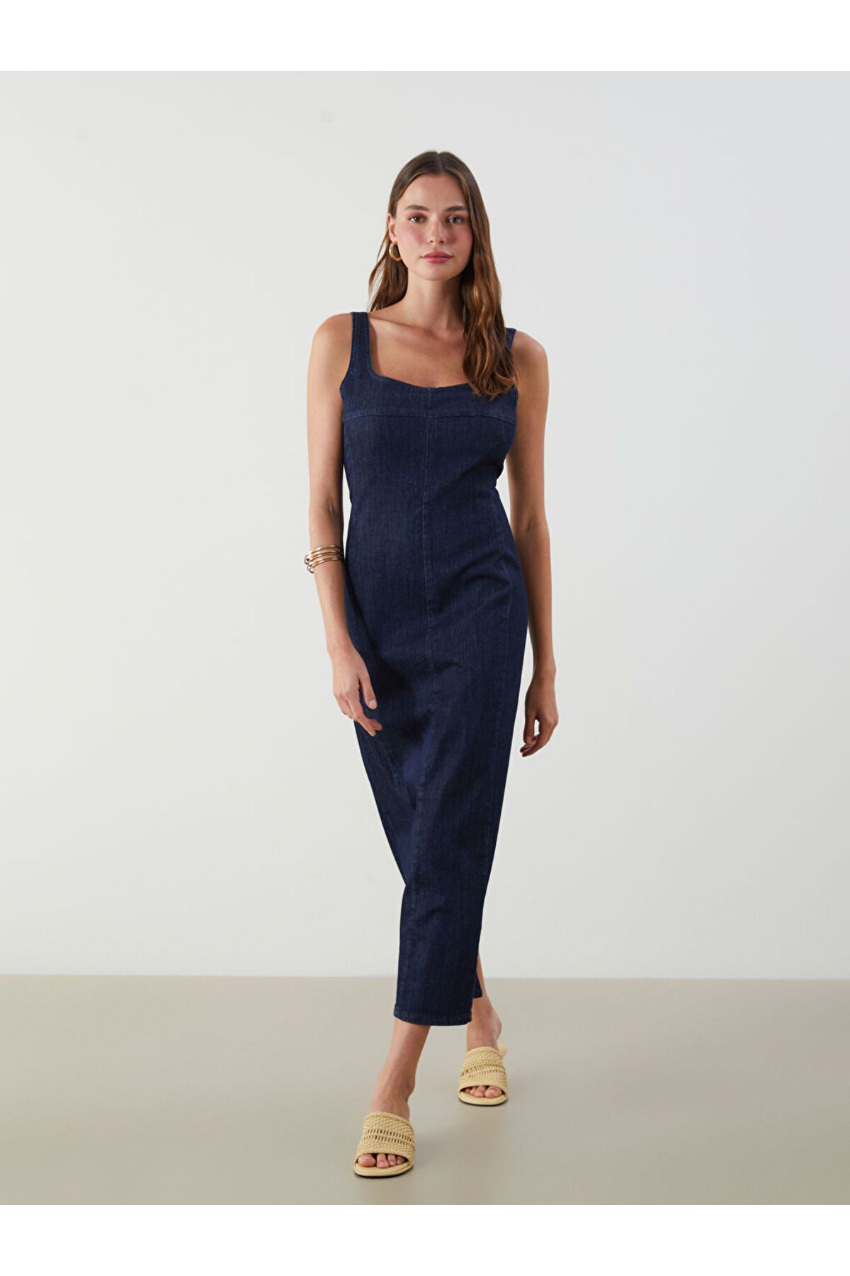 LC Waikiki LCW U Yaka Askılı Jean Elbise