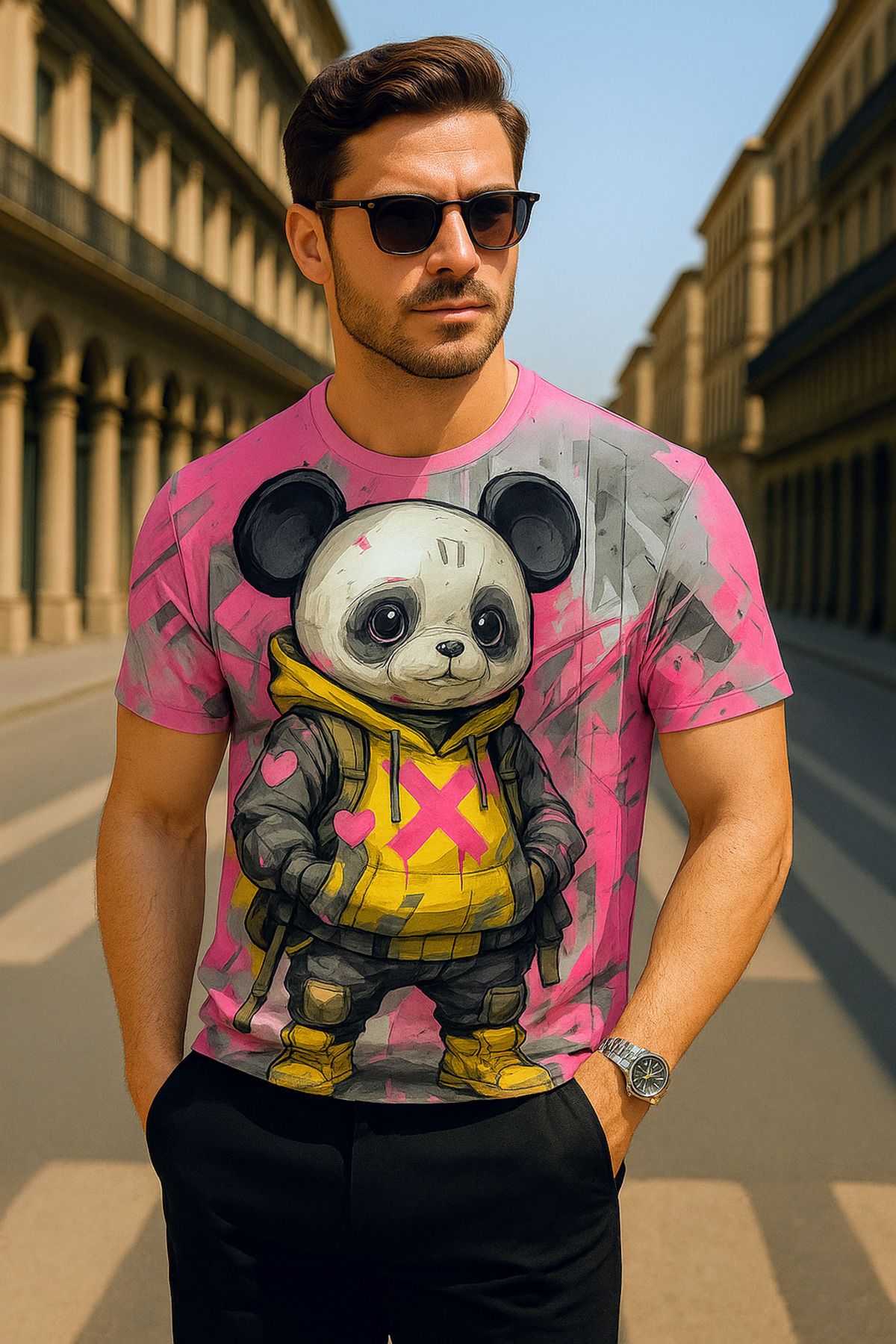 Enjoy Erkek Tişört Cool Panda Oversize Renkli Sokak Stili Tasarım