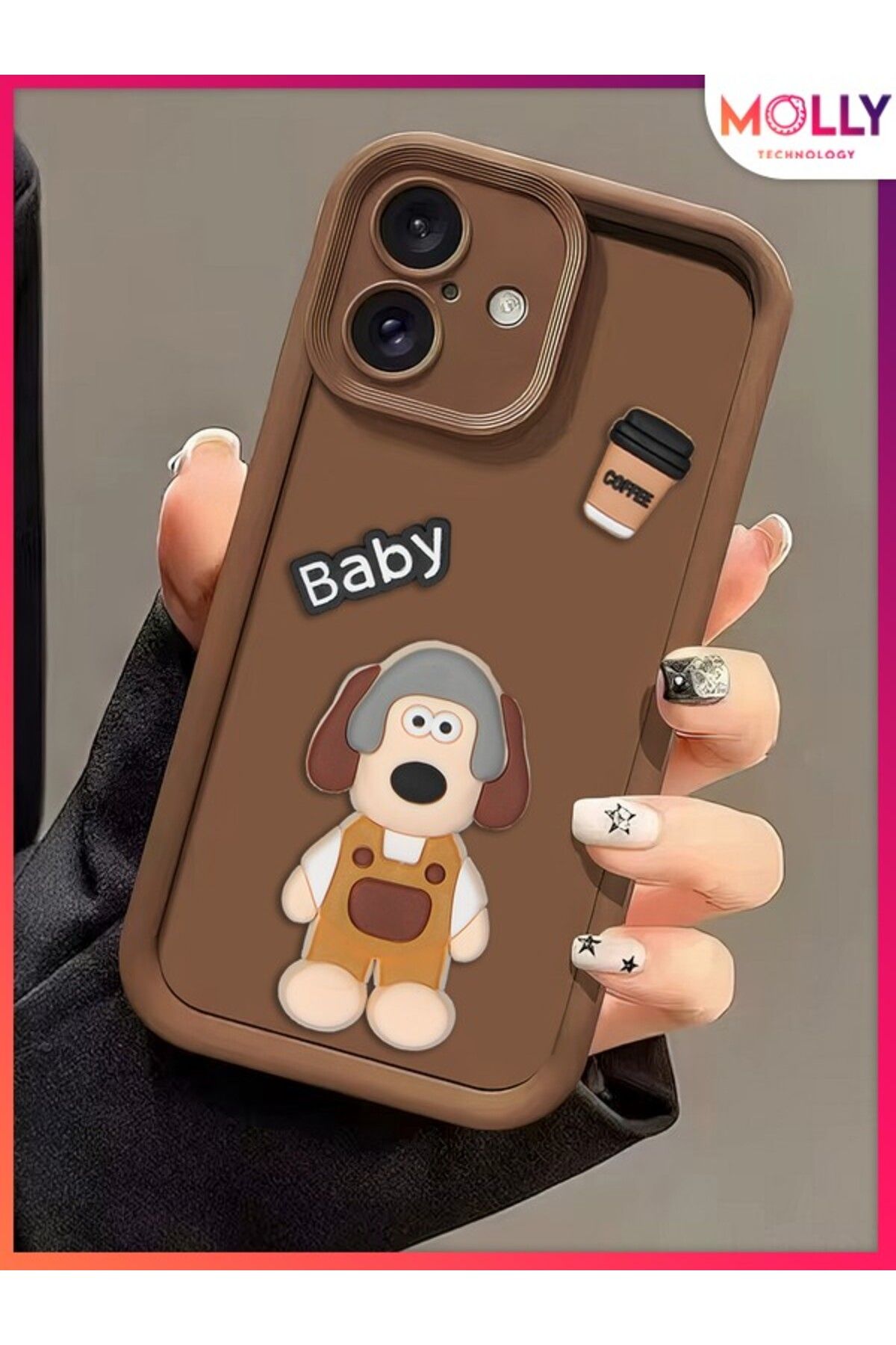 Molly iPhone 16 İçin Fallow Kenarları Kalın 3d Kabartmalı Sevimli Dog Gromit Silikon Kılıf