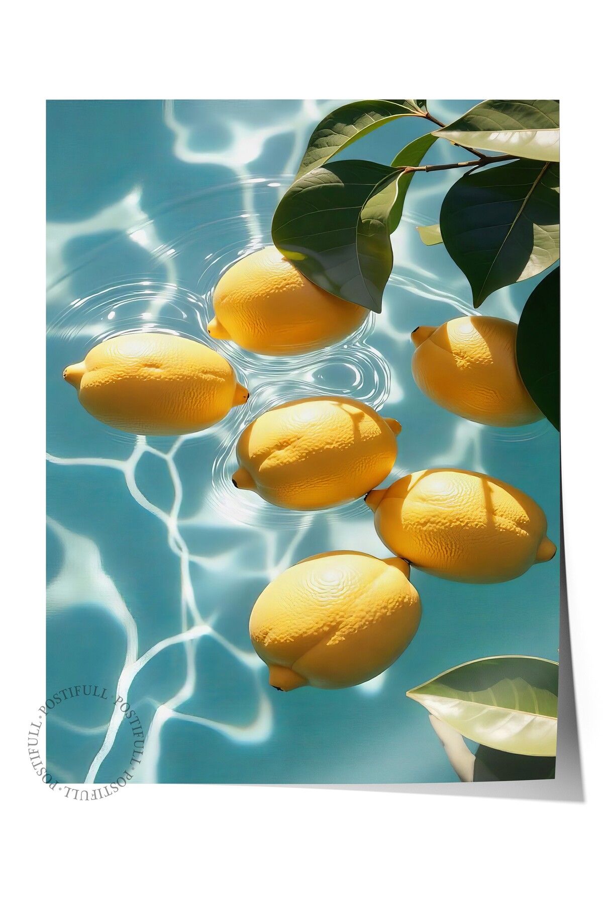 Postifull Çerçevesiz Duvar Posteri, Suda Limonlar, Fotoğraf, Mavi Renk Poster, 2025 Yaz Seçkisi, NO:109697