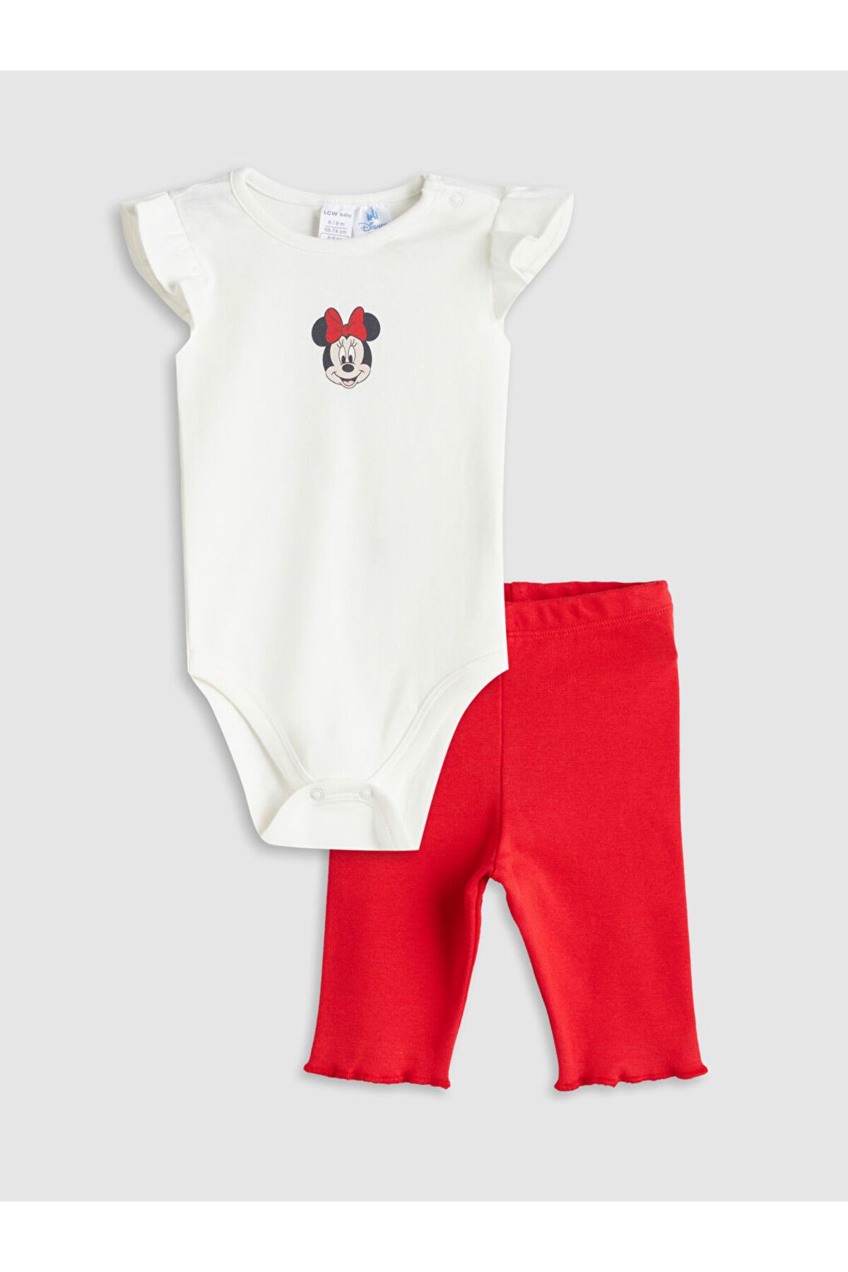 LC Waikiki LCW baby Ekru Minnie Mouse Baskılı Kız Bebek Çıtçıtlı Body ve Tayt 2'li