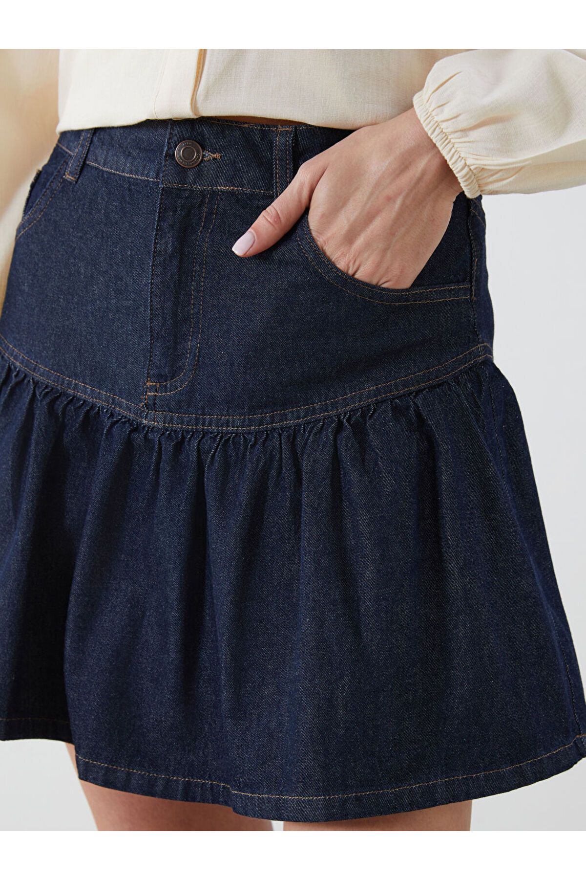 LC Waikiki-Sparkling Selections from Shining Store |   Indigo Standard Fit Ruffled Mini Jean Skirt 3