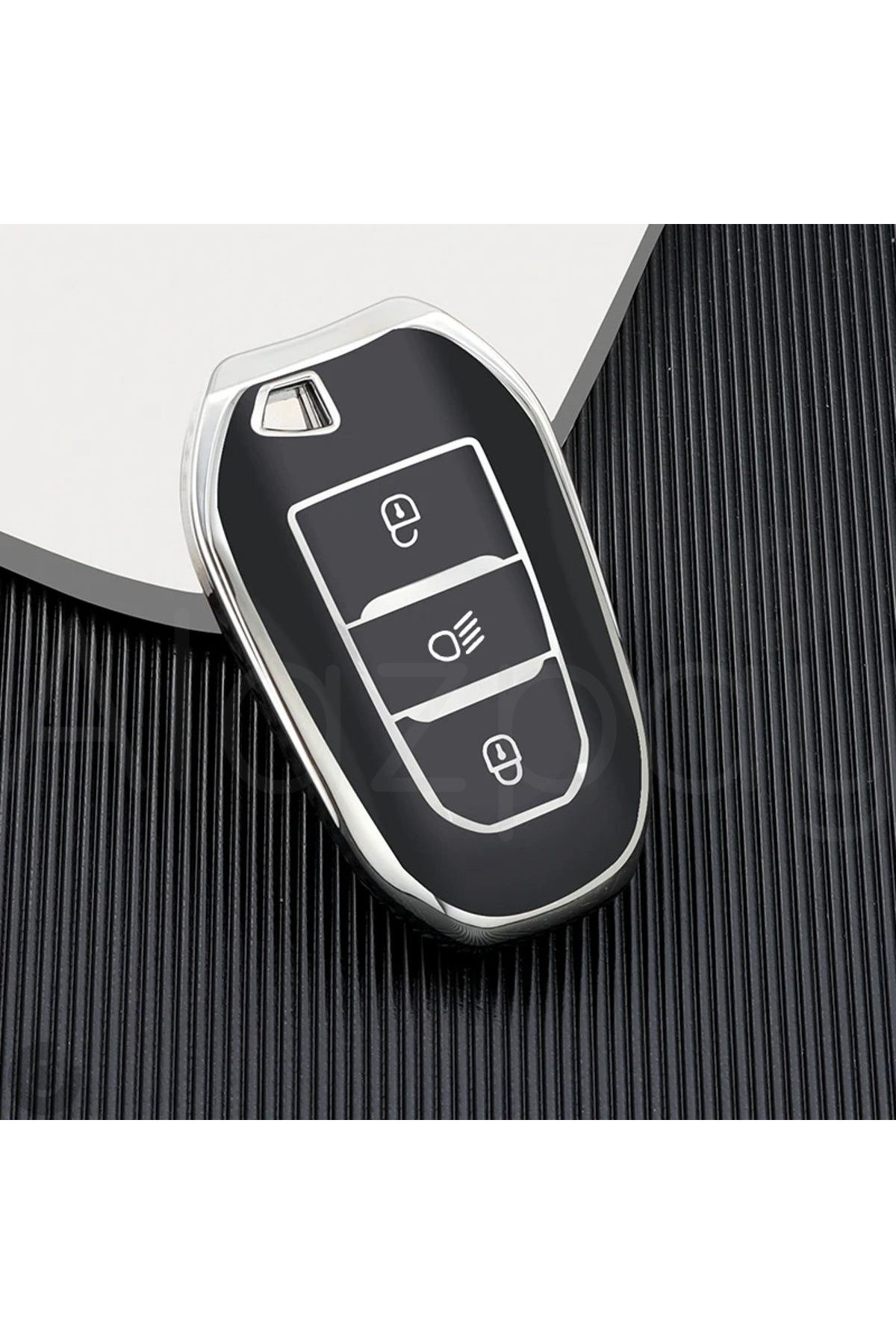 Alazpay Peugeot 2008 3008 4008 5008 208 308 408 508 Rifter TPU Anahtar Kılıfı (Siyah Gümüş)