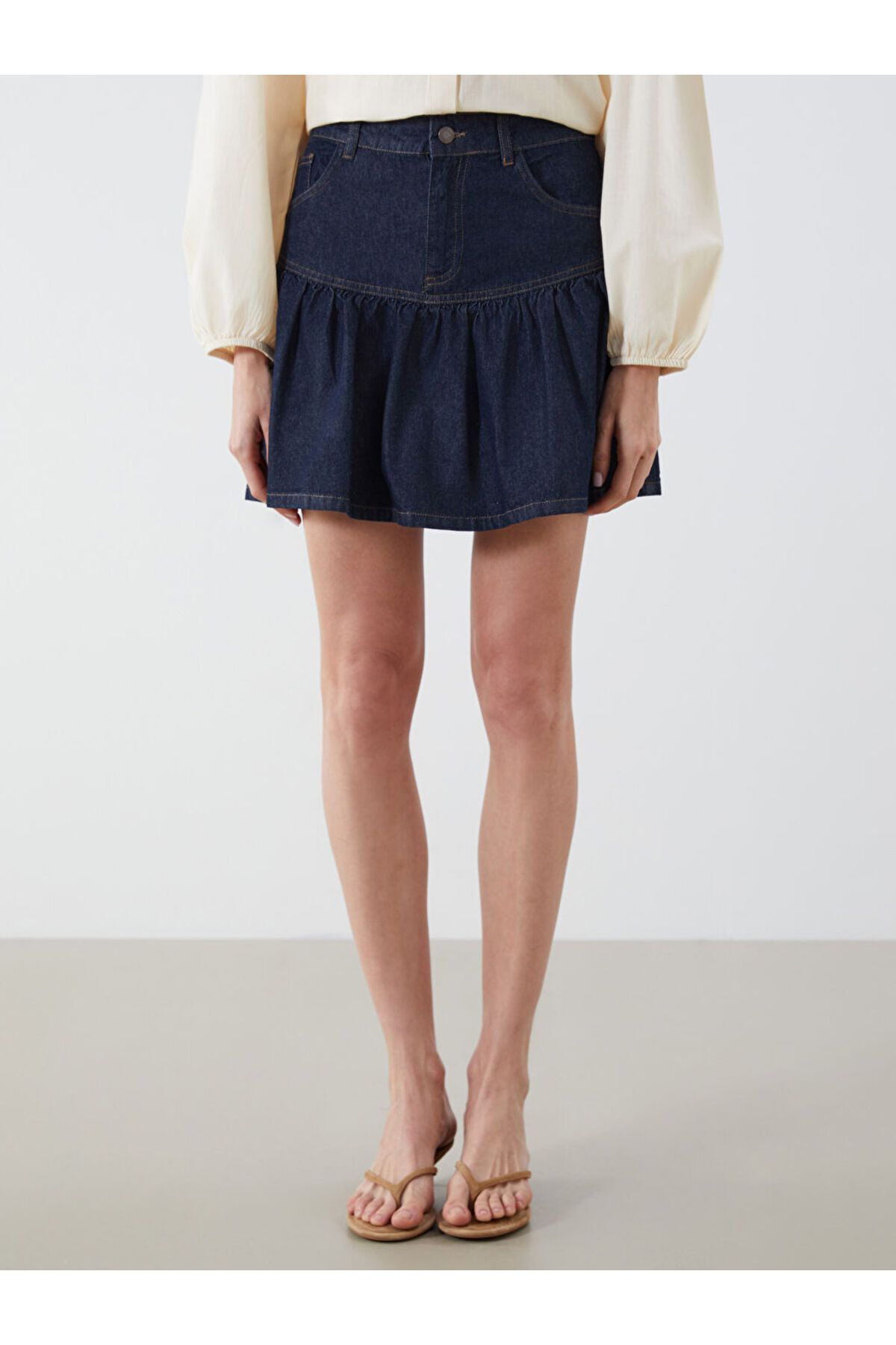 LC Waikiki-Sparkling Selections from Shining Store |   Indigo Standard Fit Ruffled Mini Jean Skirt 2