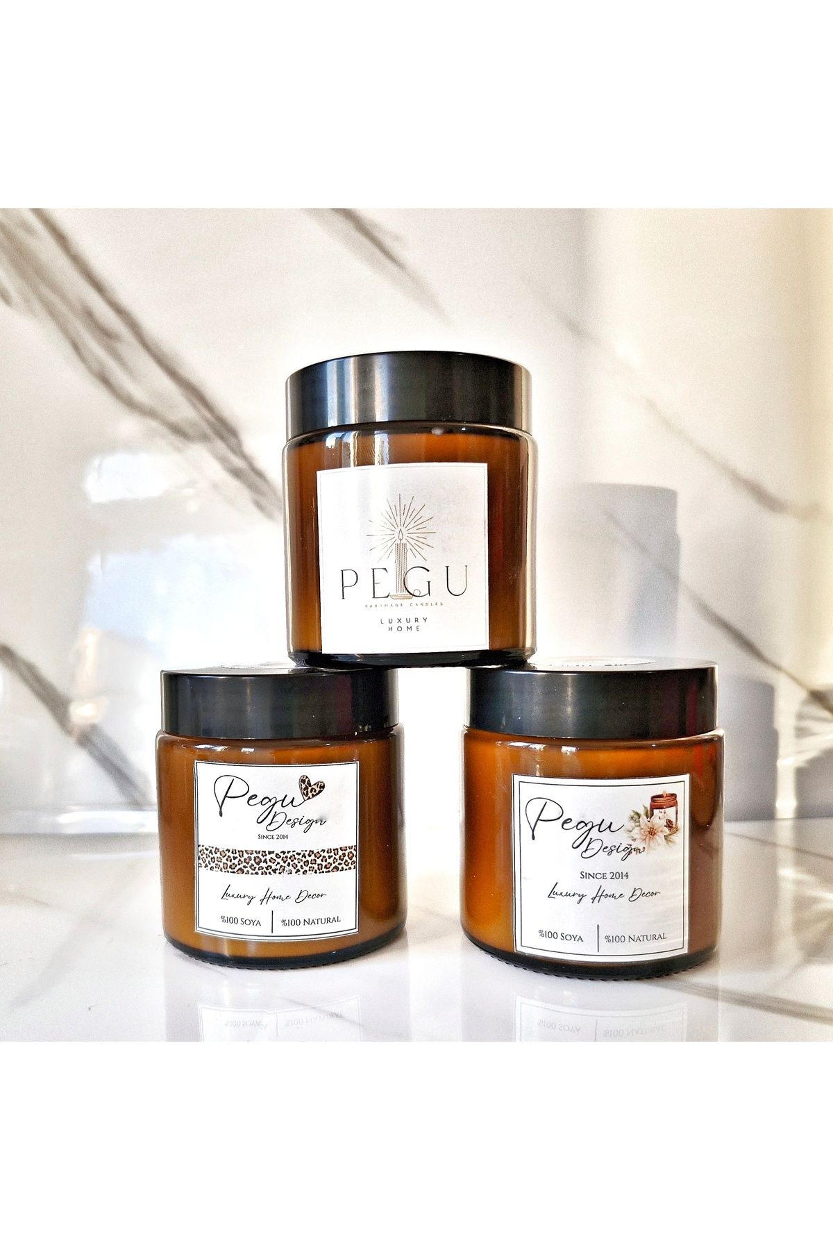 Pegubabycollection LUX HOME 3'Lü Set Amber Kavanoz Soya wax Kokulu Doğal Mum