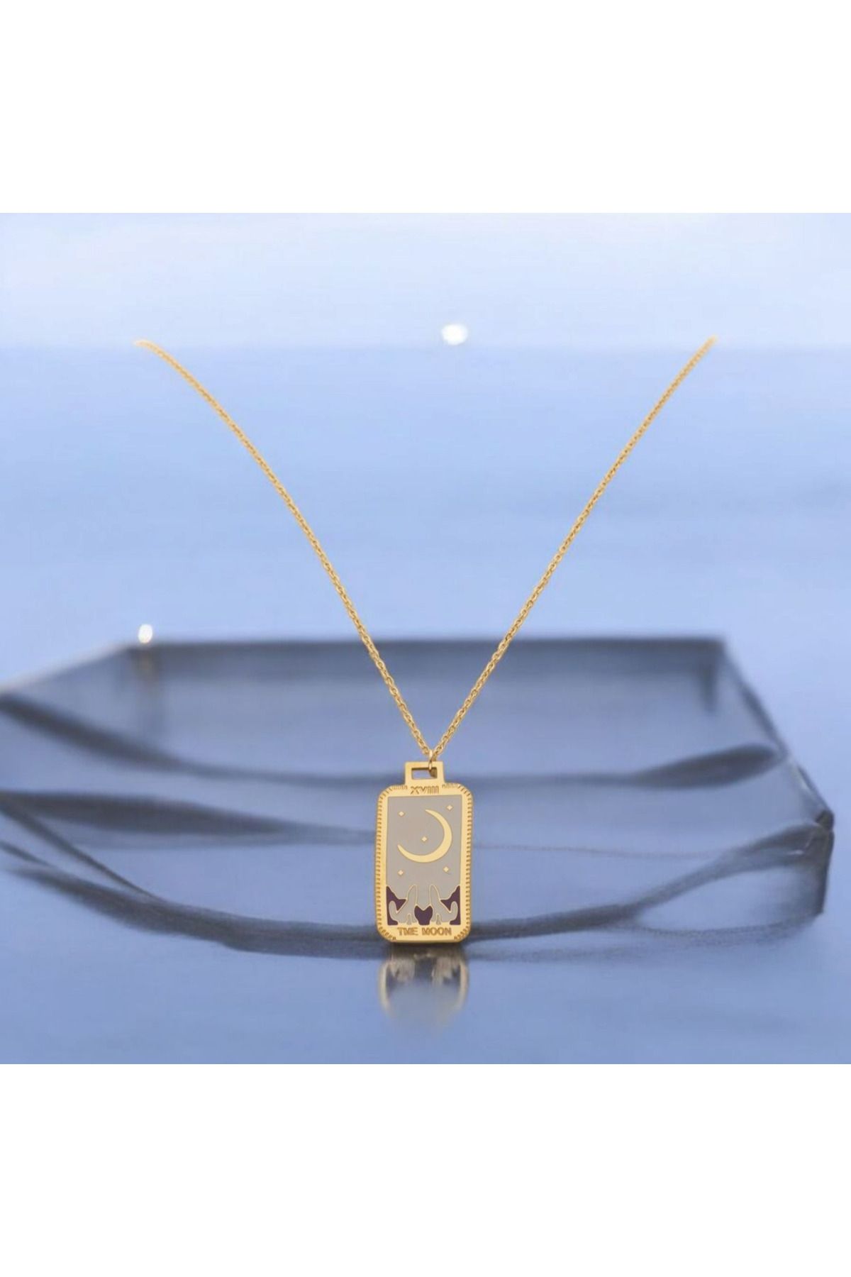 staınless steel Mistik Semboller Temalı Paslanmaz Çelik Gold Kadın Kolye Koleksiyonu- Tarot&Astro Figürlü-41+6 cm