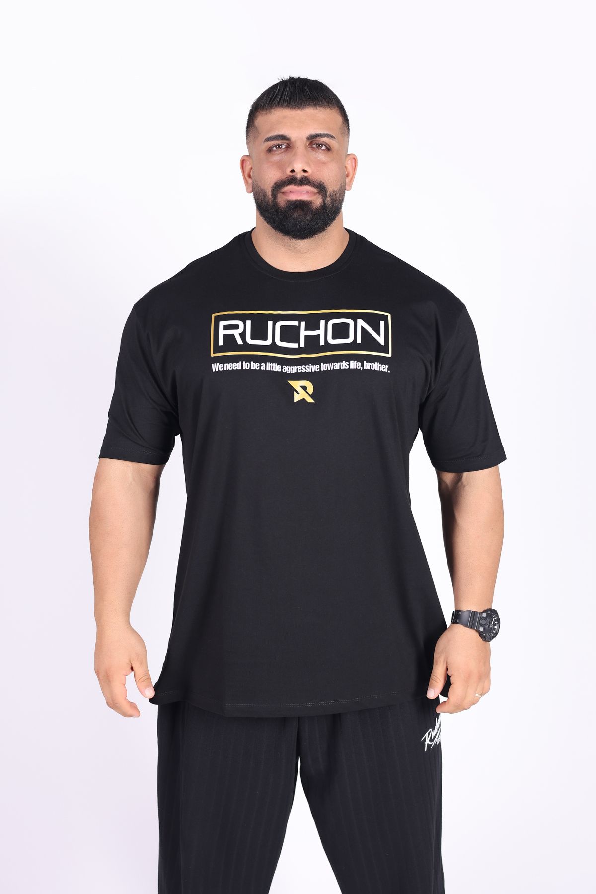 RUCHON NUTRITION Fitsize Aggressive Towards Erkek Dar Kesim Tişört Fitness Sporcu Tasarımı