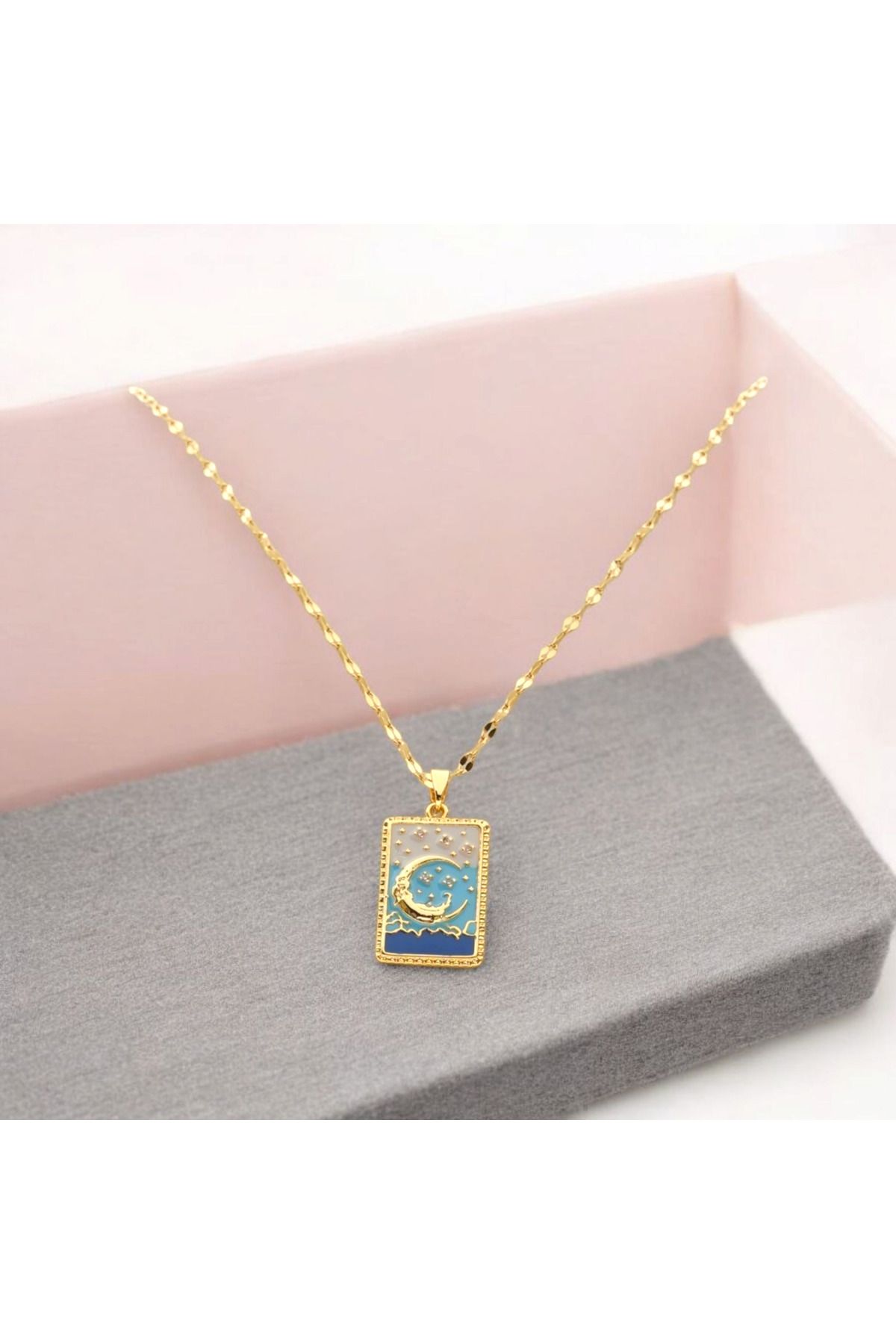 staınless steel Mistik Semboller Temalı Paslanmaz Çelik Gold Kadın Kolye Koleksiyonu- Tarot&Astro Figürlü-41+6 cm