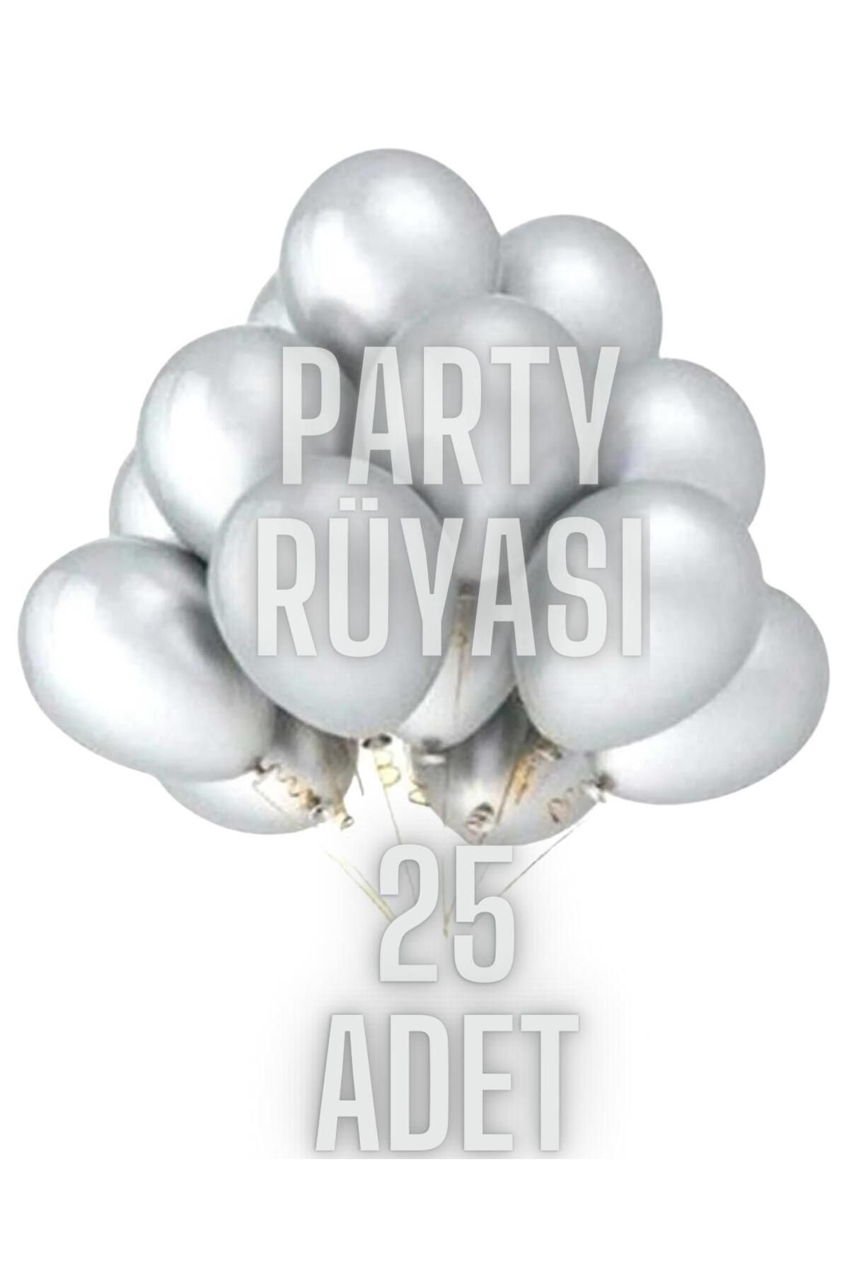 partyrüyası 25 Adet Gümüş Metalik Balon 12 Inç Metalik Ekstra Parlak Renk