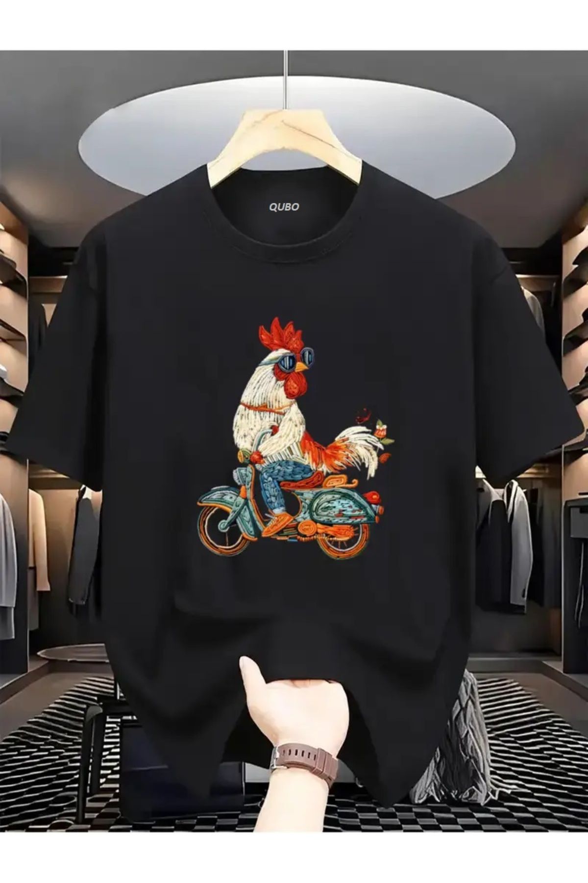 qubo sportswear & company qubo Unisex Oversize Baskılı Pamuklu Bisiklet Yaka Kısa Kollu SİYAH T-shirt