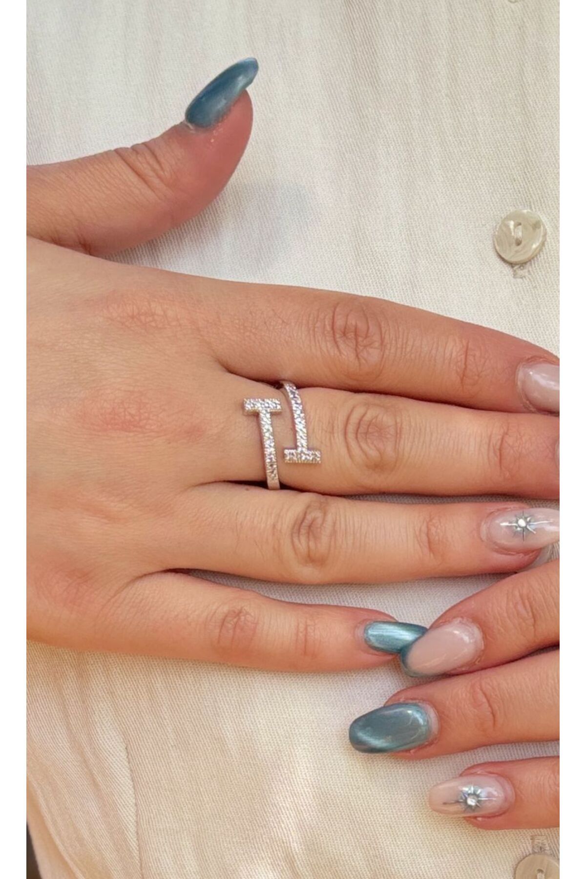 D&B T Model Taşlı Silver Çelik Yüzük