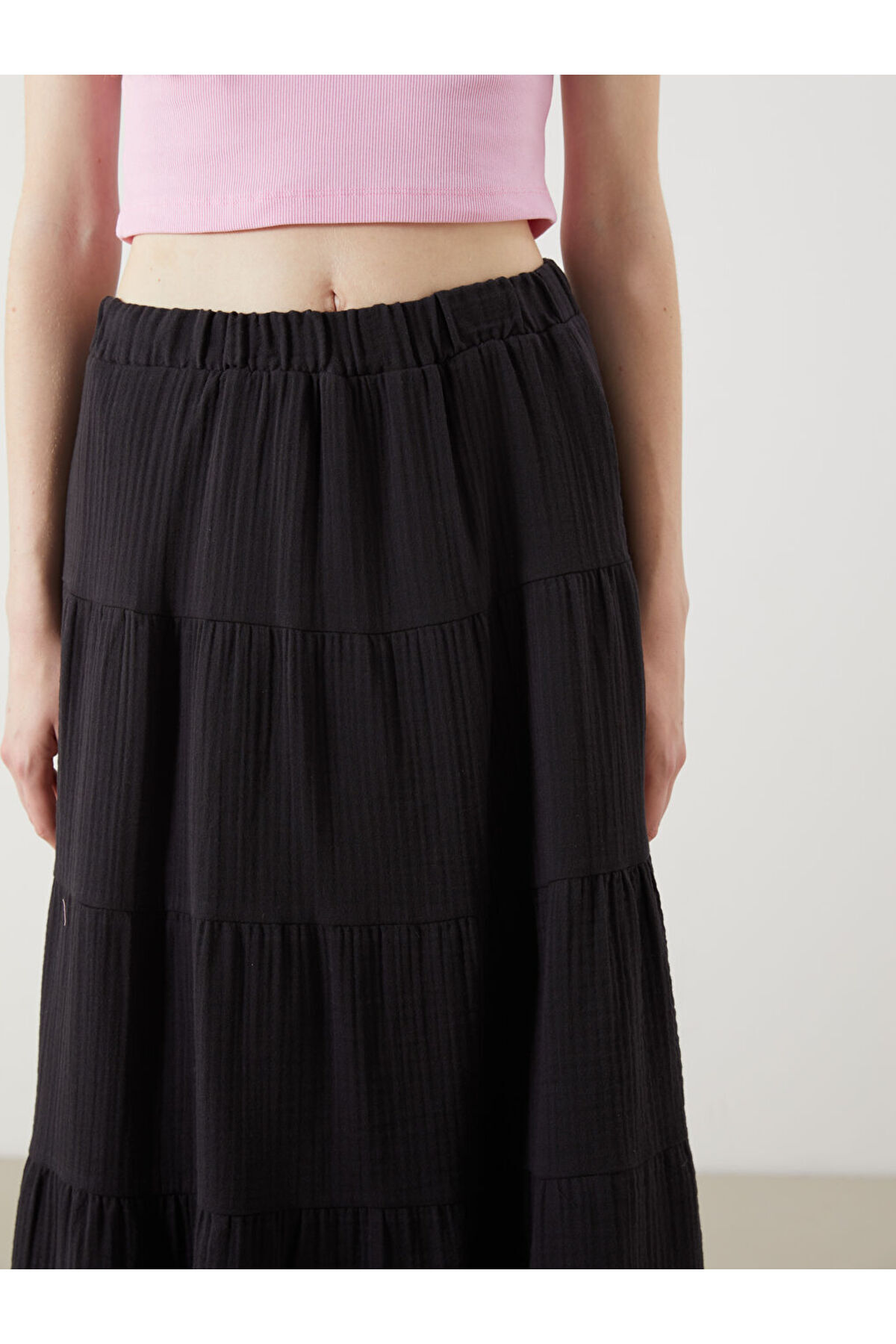 LC Waikiki-Xside Black Folded Skirt with Elastic Waist 3