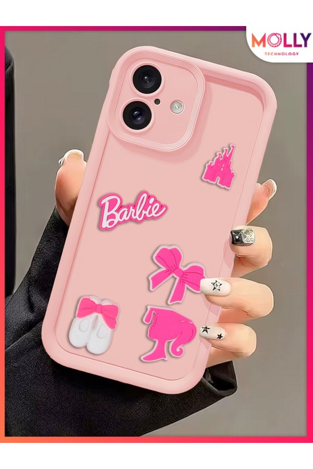 Molly iPhone 16 İçin Kum Pembesi Kenarları Kalın 3d Kabartmalı Cute Girl Silikon Kılıf