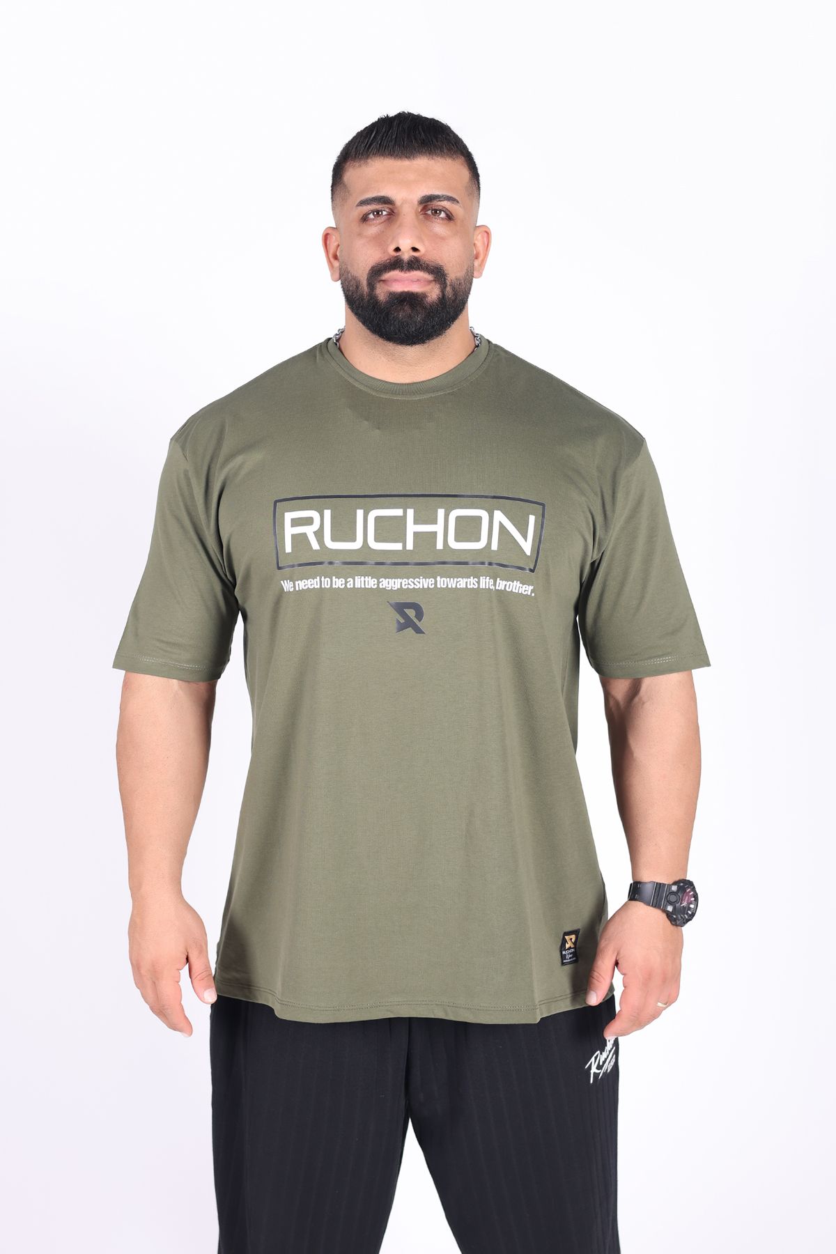 RUCHON NUTRITION Fitsize Aggressive Towards Erkek Dar Kesim Tişört Fitness Sporcu Tasarımı