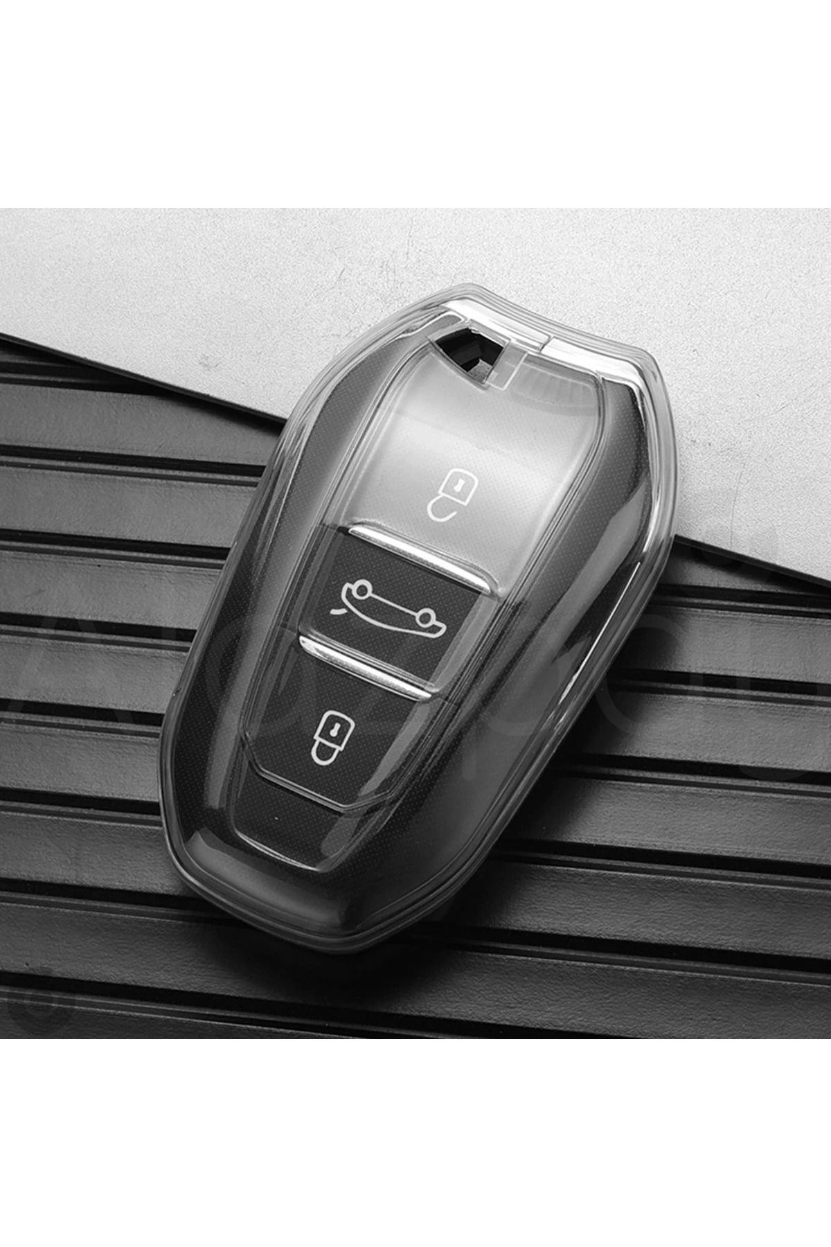 Alazpay Peugeot 208 308 508 3008 5008 & Opel & Citroen & Toyota & DS Şeffaf TPU Anahtar Kılıfı (Beyaz)