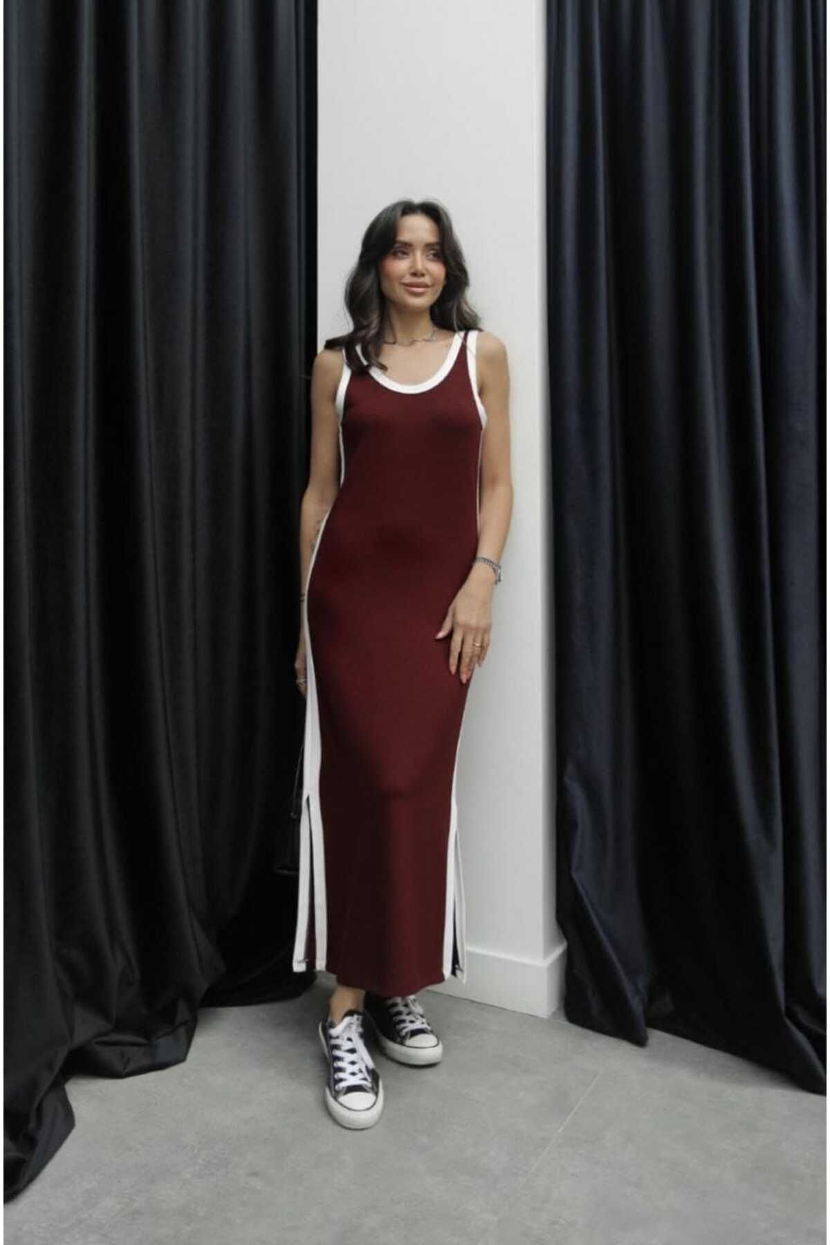 Fua Shop Kadın Modal Kumaş Biyeli Askılı Elbise