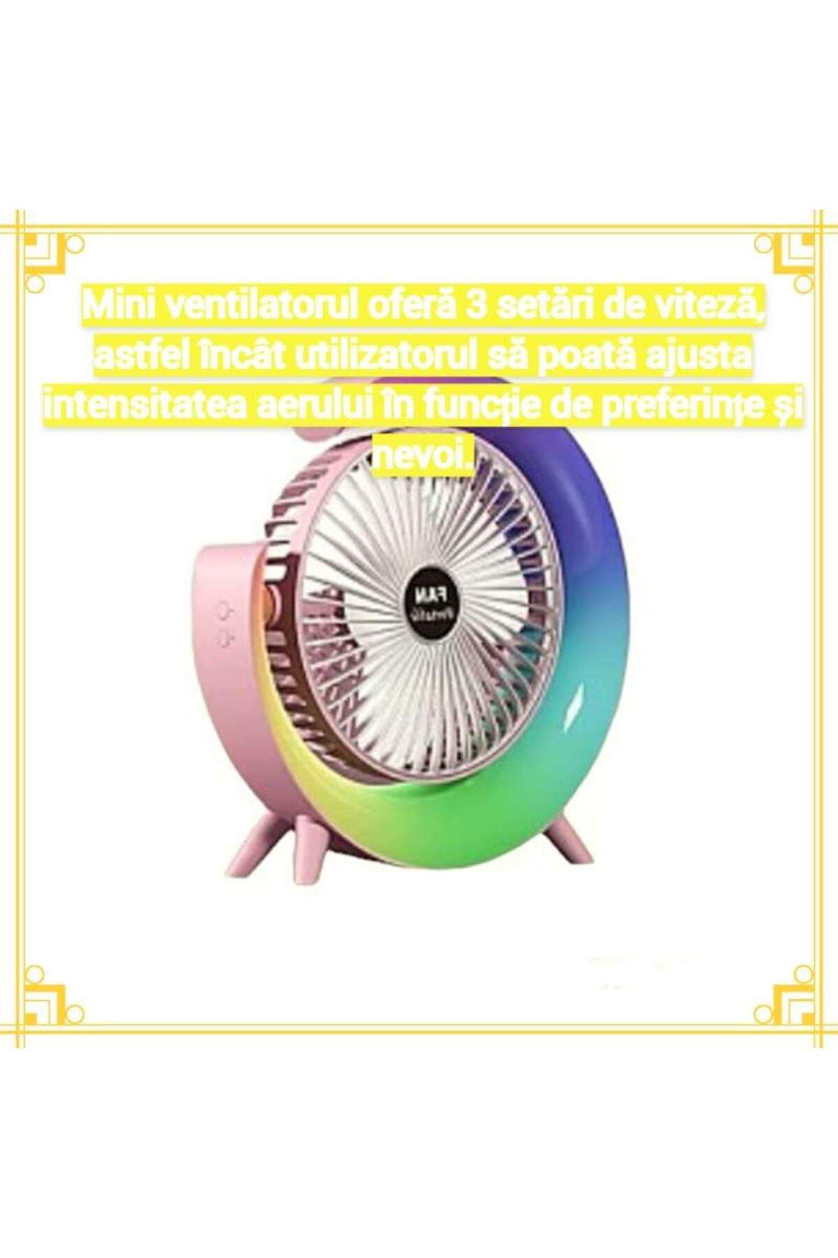 SIKS-Mini ventilator portabil pentru birou, LED RGB, lumini ambientale, reglare la 180°, 3 viteze ale vântului 5