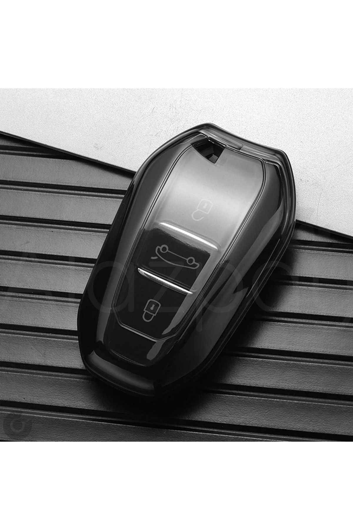 Alazpay Peugeot 208 308 508 3008 5008 & Opel & Citroen & Toyota & DS Şeffaf TPU Anahtar Kılıfı (Siyah)