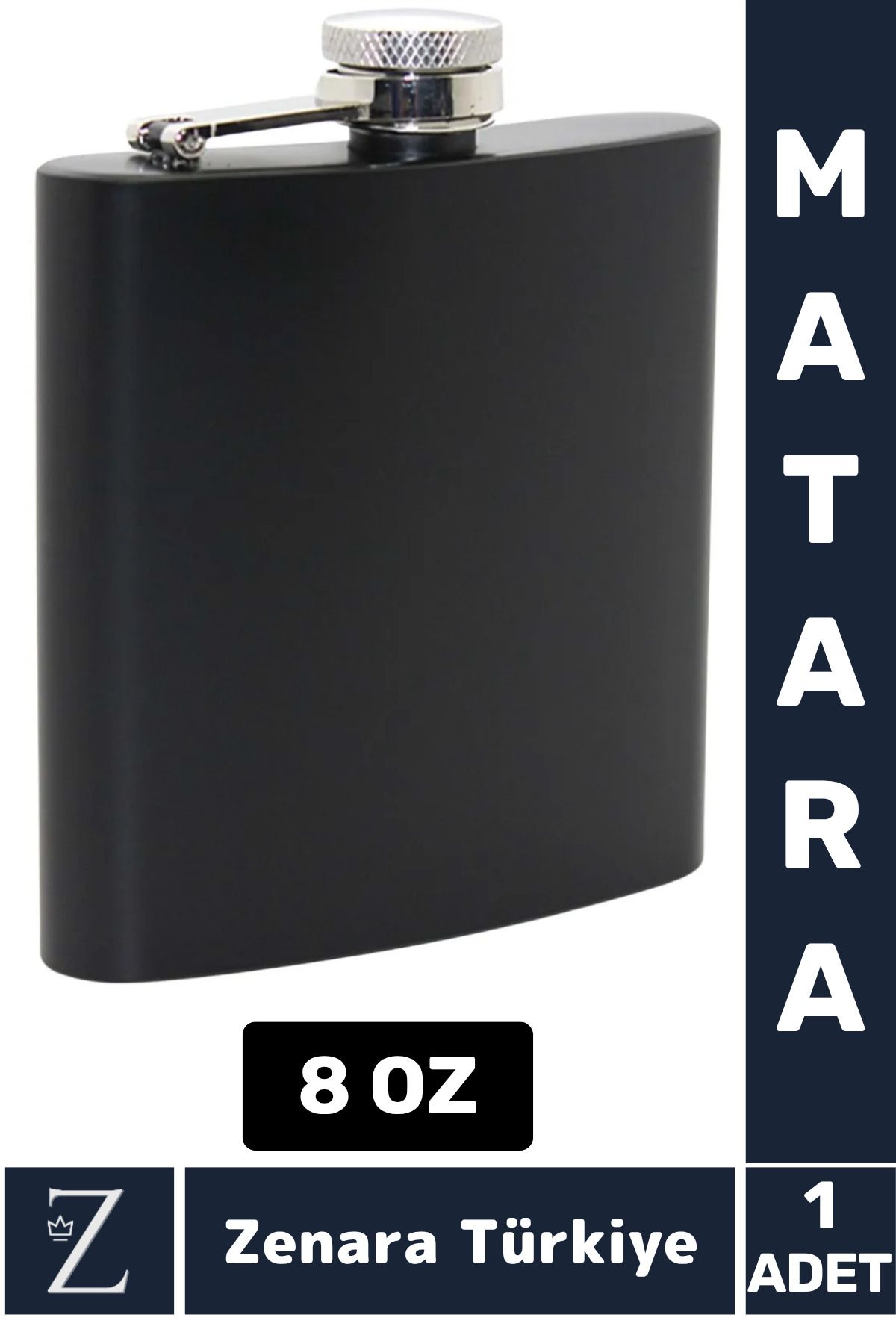 Zenara Yüksek Kaliteli Dayanıklı Hediye Kamp Piknik Yürüyüş Plaj Outdoor Alkol Konyak Siyah Matara 8 OZ