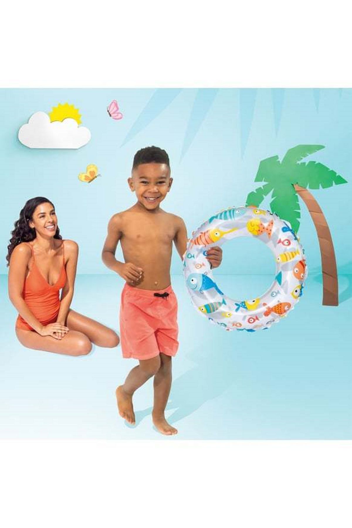 MAİN SHOP Intex Balık Baskılı Simit 51 cm (3-6 Yaş) Şişme Havuz ve Deniz Yüzme Simidi Çocuk Can Simidi M-59230