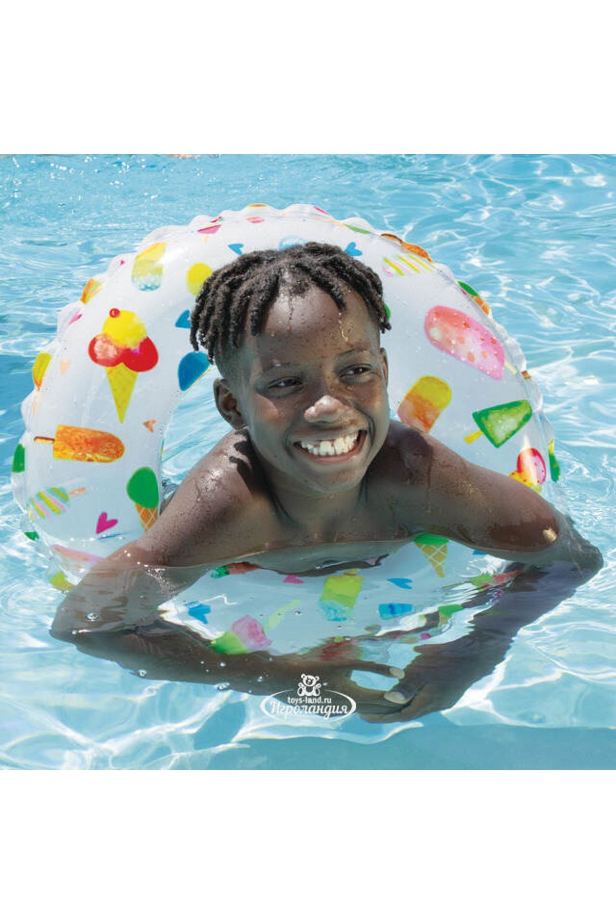 MAİN SHOP Intex Dondurma Baskılı Simit 61 cm (6-10Yaş) Şişme Havuz Deniz Yüzme Simidi Çocuk M-59241