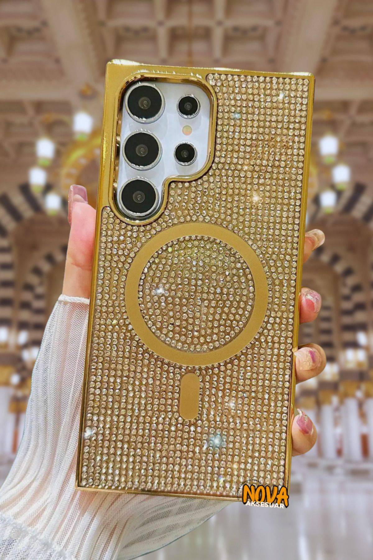 cepmoda samsung galaxy S25 ULTRA Telefon Kılıfı | Taşlı, Lüx Dizayn, Elit Magsafe Kapak | GOLD