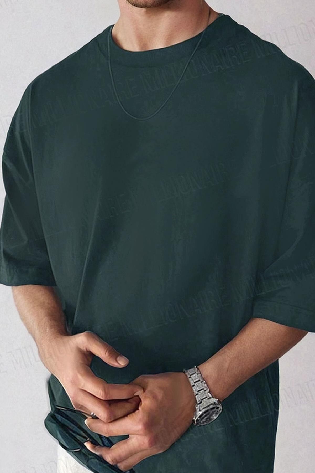 Tarzsokak Erkek Petrol Yeşili Basic Düz Baskısız Oversize Salas Boyfriend