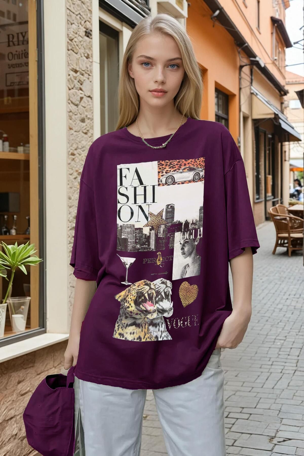 Tarzsokak Kadın Mürdüm Fashion Oversize Fit Bol Geniş Kalıp Salaş Kesim