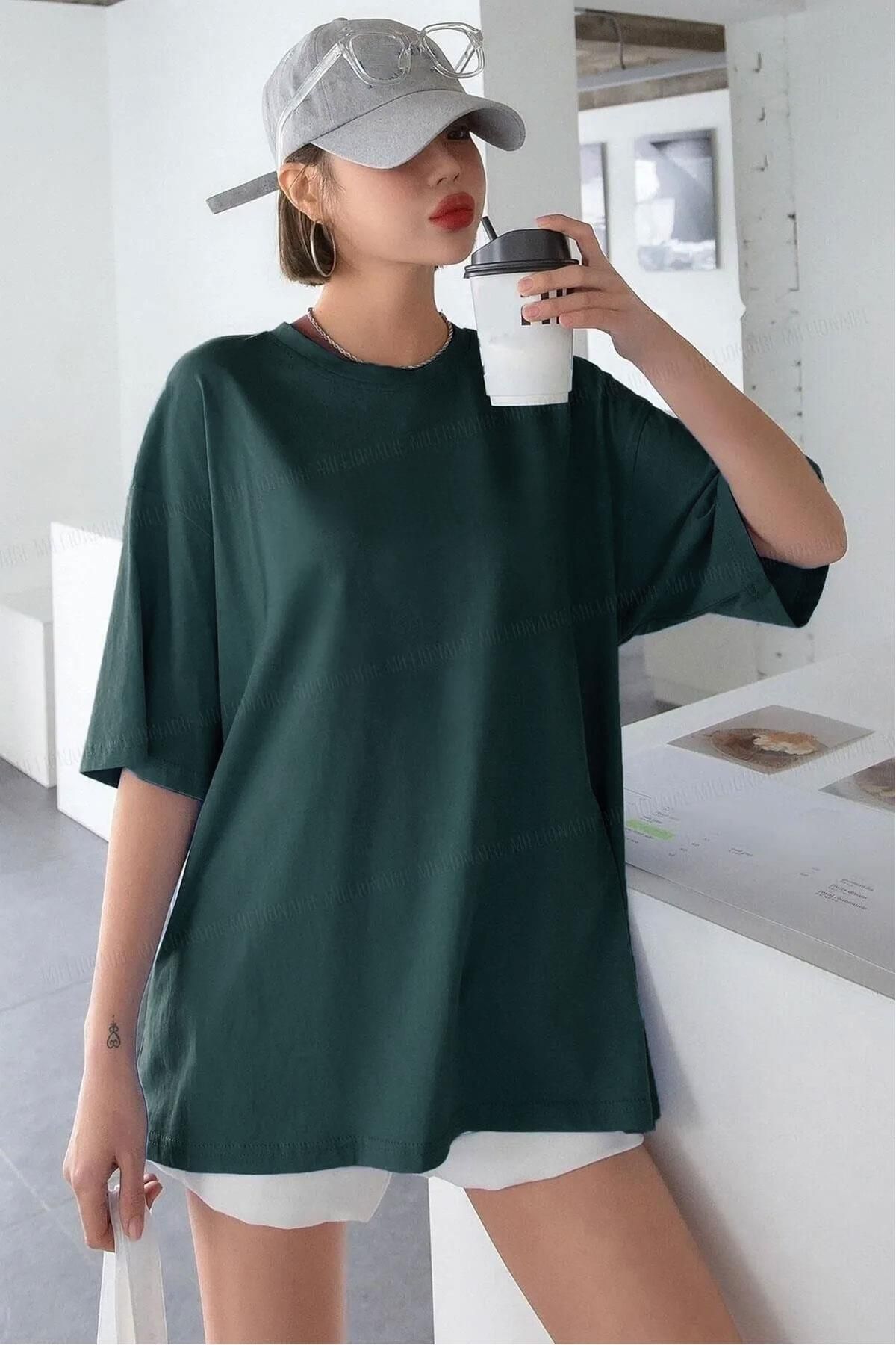 Tarzsokak Kadın Petrol Yeşili Basic Düz Baskısız Oversize Salas