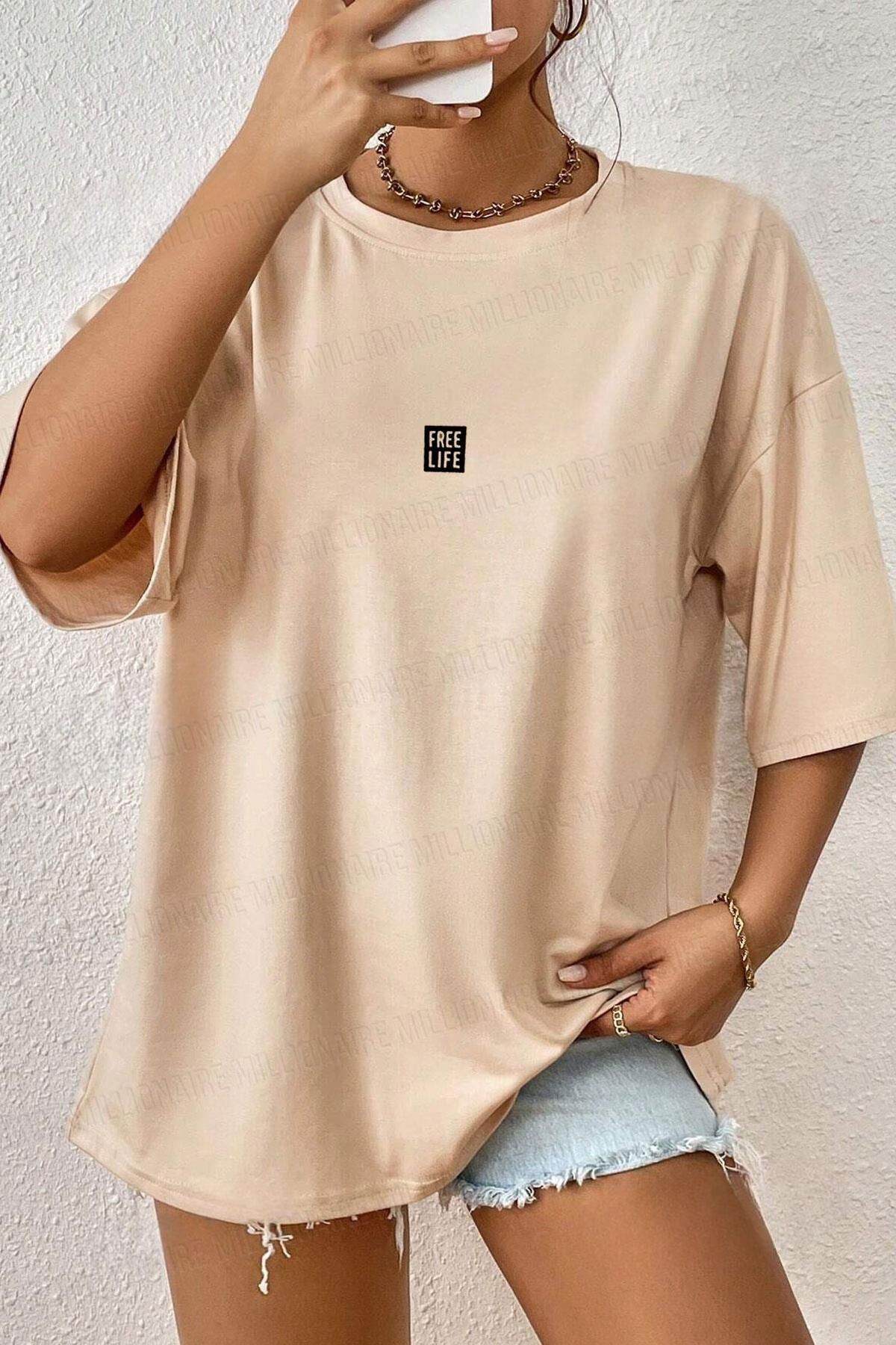 Tarzsokak Kadın Free Life Camel Bisiklet Yaka Oversize Salas