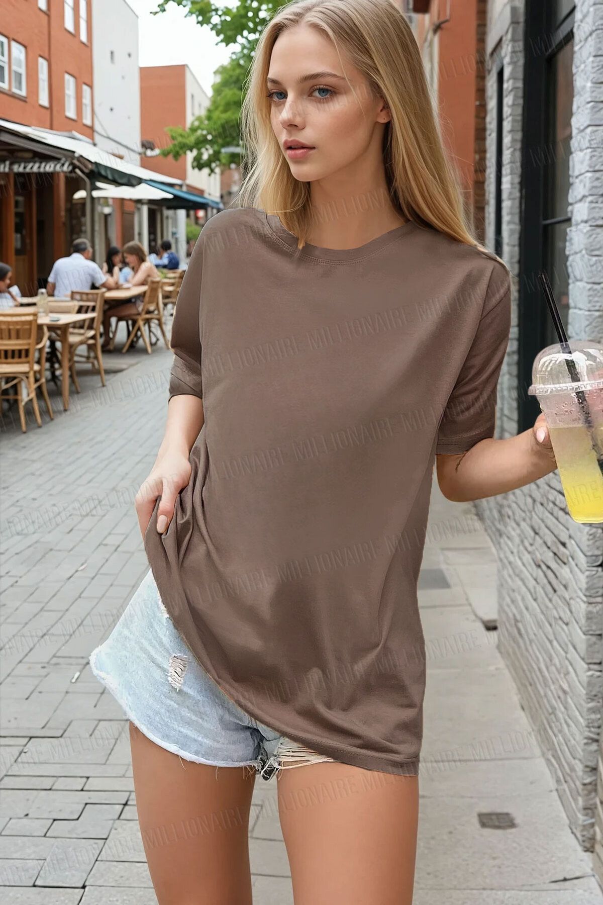 Tarzsokak Kadın Kahverengi Basic Düz Baskısız Oversize Salas