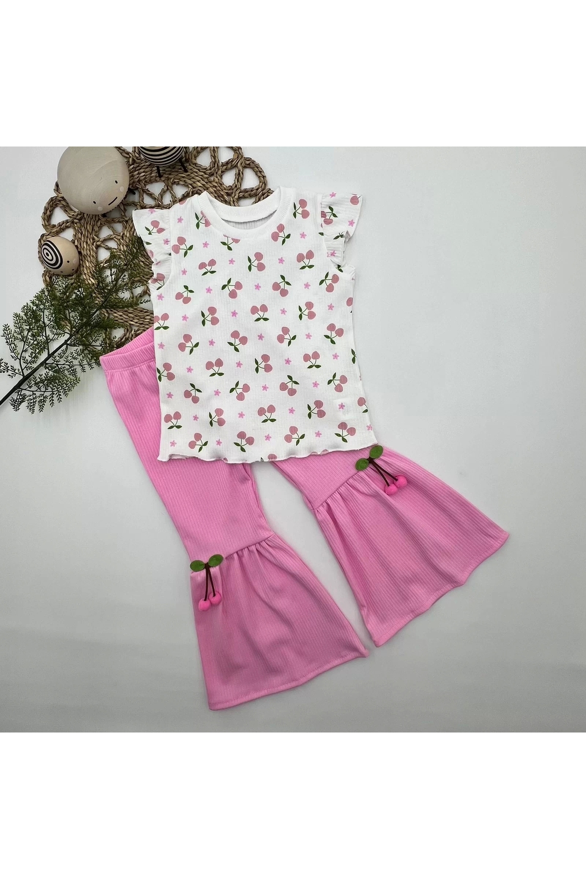 ALFA AKSESUAR 03 1-2-3-4 Yaş Kiraz Baskılı Tişört İspanyol Paçalı Likralı 2li Kız Çocuk Takımı Pembe fotoğrafı 5 (önizleme)