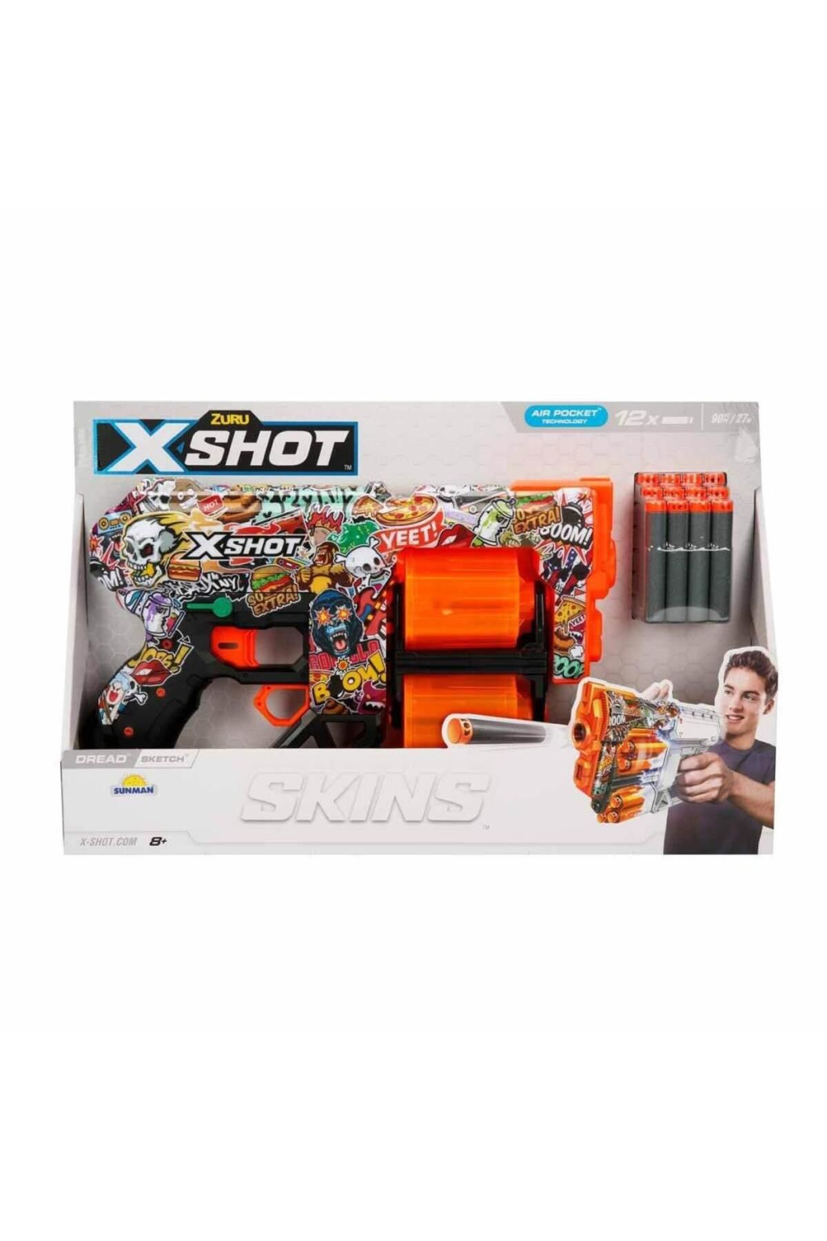 Skygo 36517 X-Shot Skins Dread 12 Mermili Sünger Dart Atan Silah 31 cm-Sunman