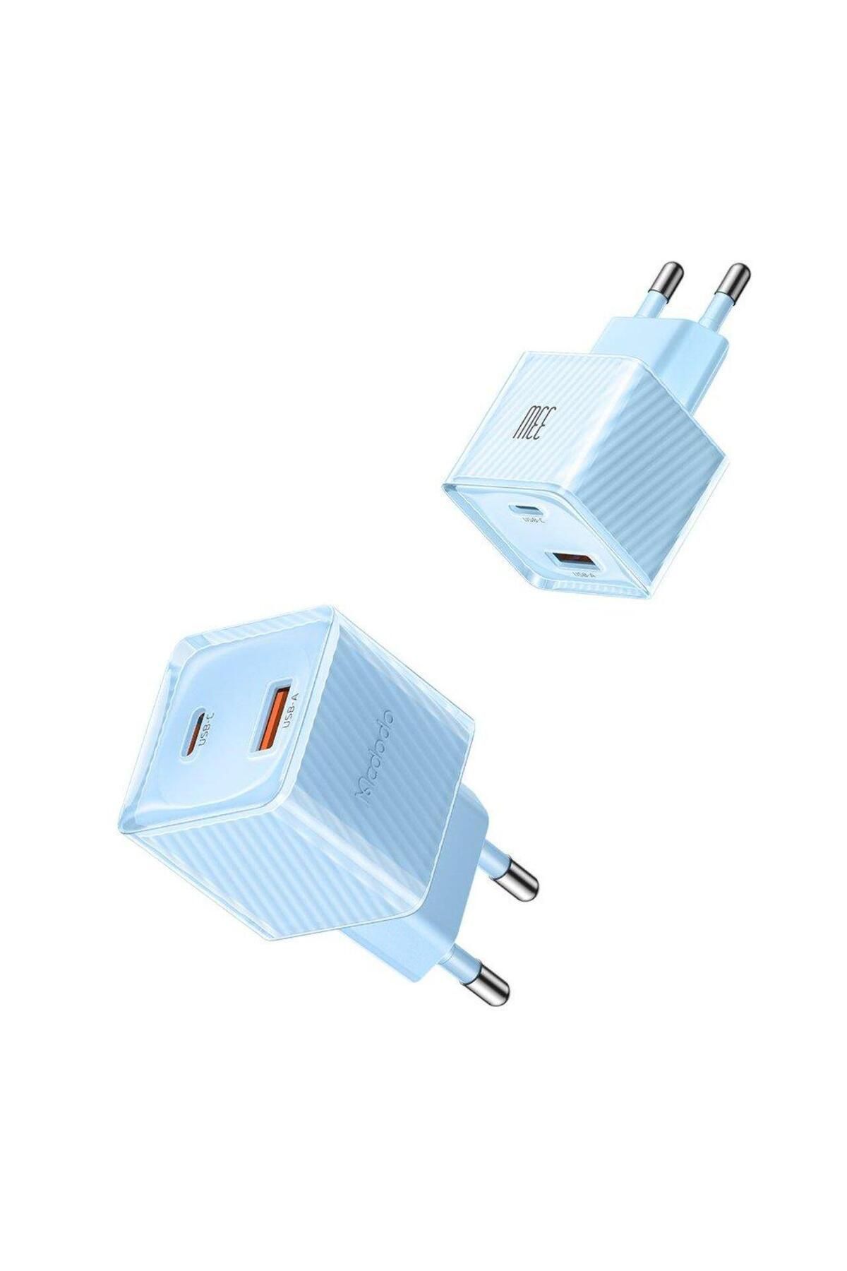 Mcdodo-Incarcator Retea Dual Port Type-c Si Usb-a Dichromatic, Fast Charging Pd 33w, Albastru 3