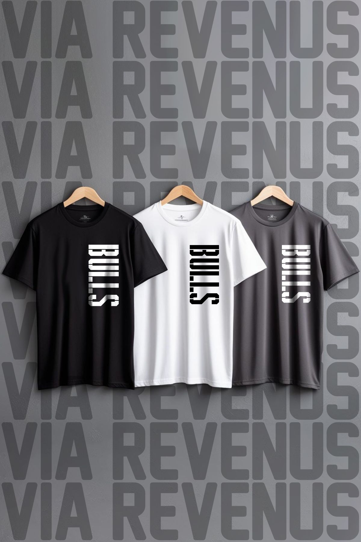 Vordevia Bulls Yazı Baskılı 3'lü %100 Pamuk Penye Tshirt