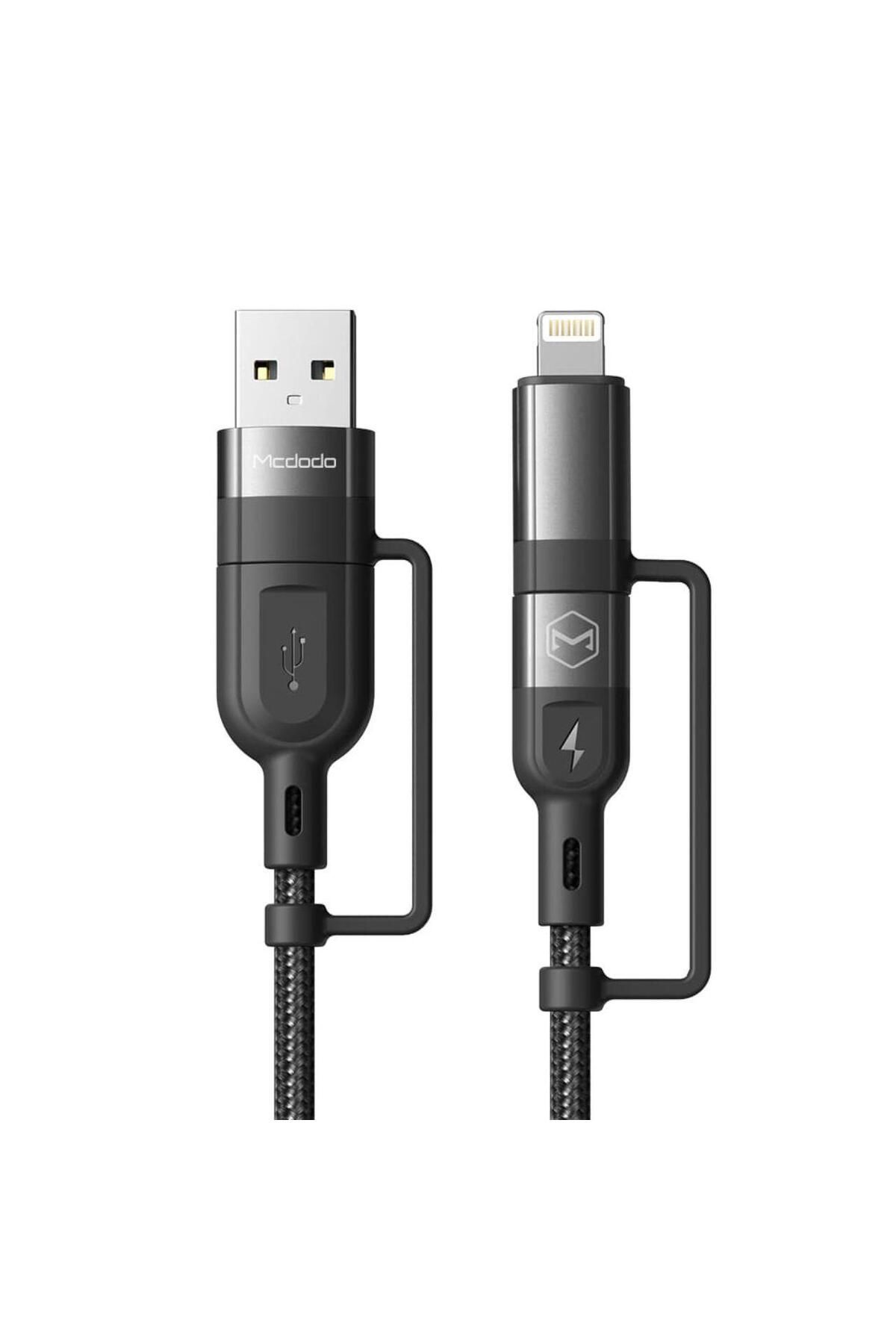 Mcdodo-Cable 4 in 1 USB-A/Type-C to Lightning/Type-C, PD Fast Charging, 60W, 1.2m, Black 4