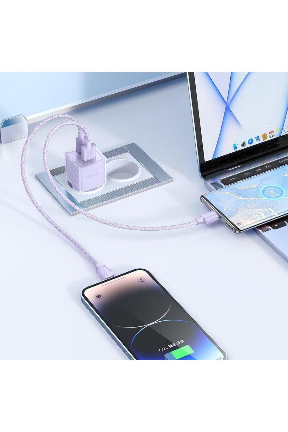 Mcdodo-Incarcator Retea Dual Port Type-C si USB-A Dichromatic, Fast Charging PD 33W, Mov 4