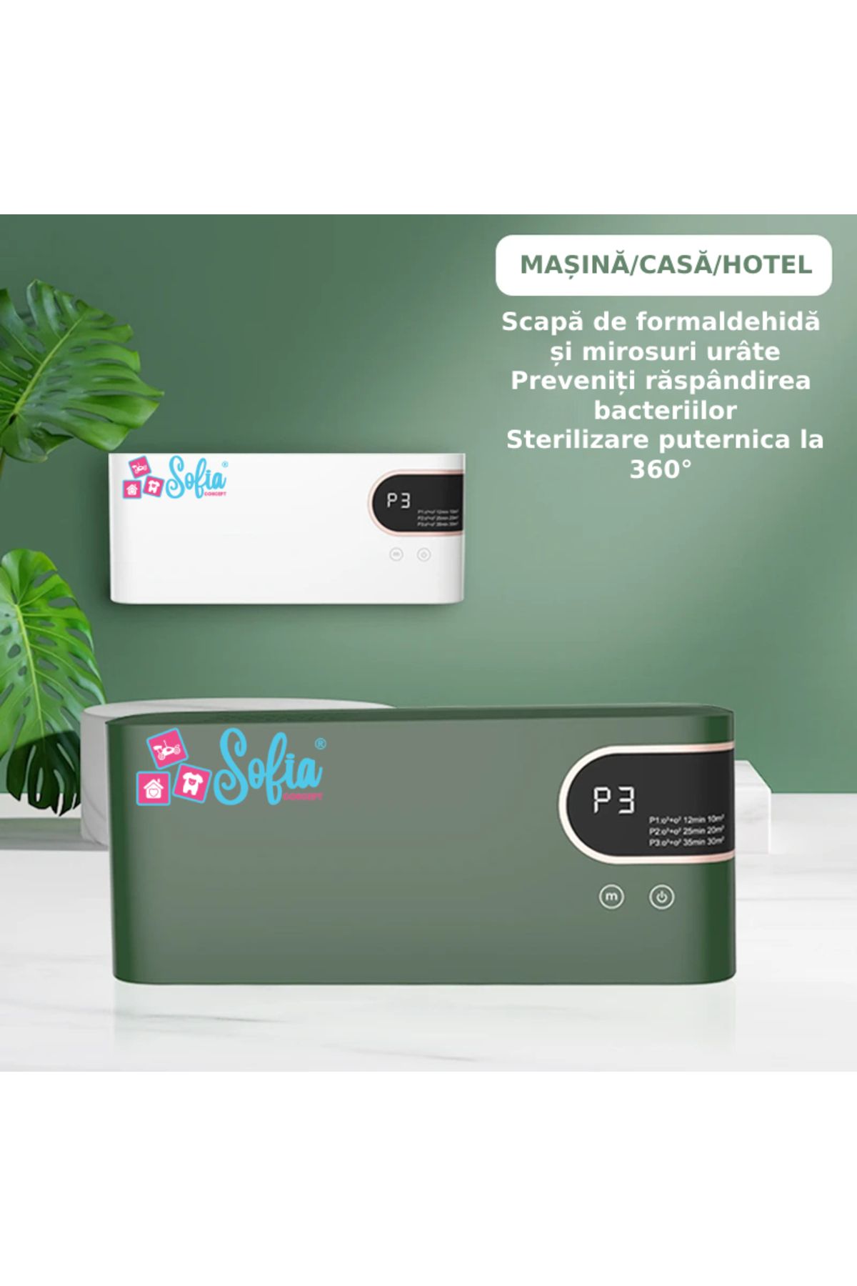 Sofia Concept-Ozone/Anion Air Purifier, Sterilization, Sofia CONCEPT®, 4W, 3 Modes, Portable, 2000mAh, Green 2