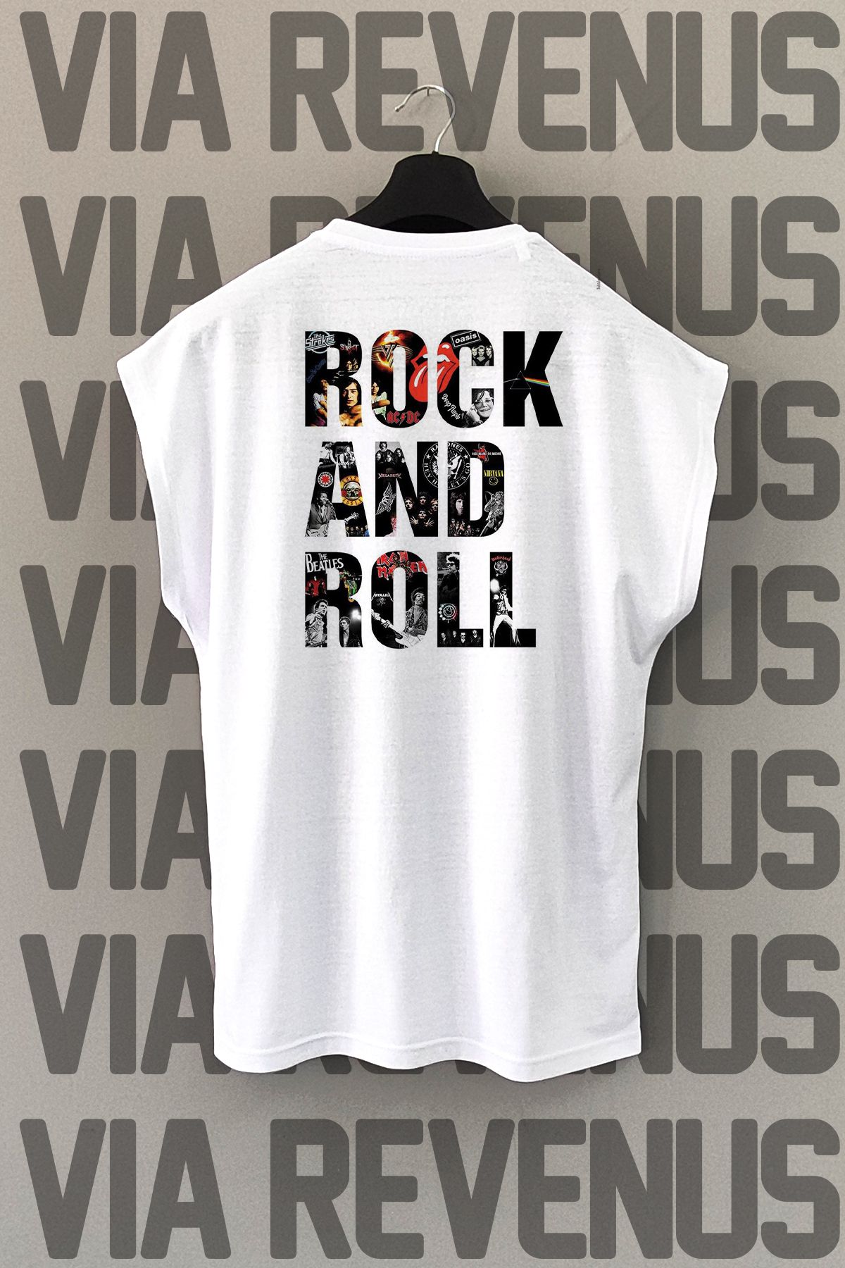 Vordevia Rock And Roll Sırt Baskılı Sıfır Kollu Bisiklet Yaka Spor Tshirt