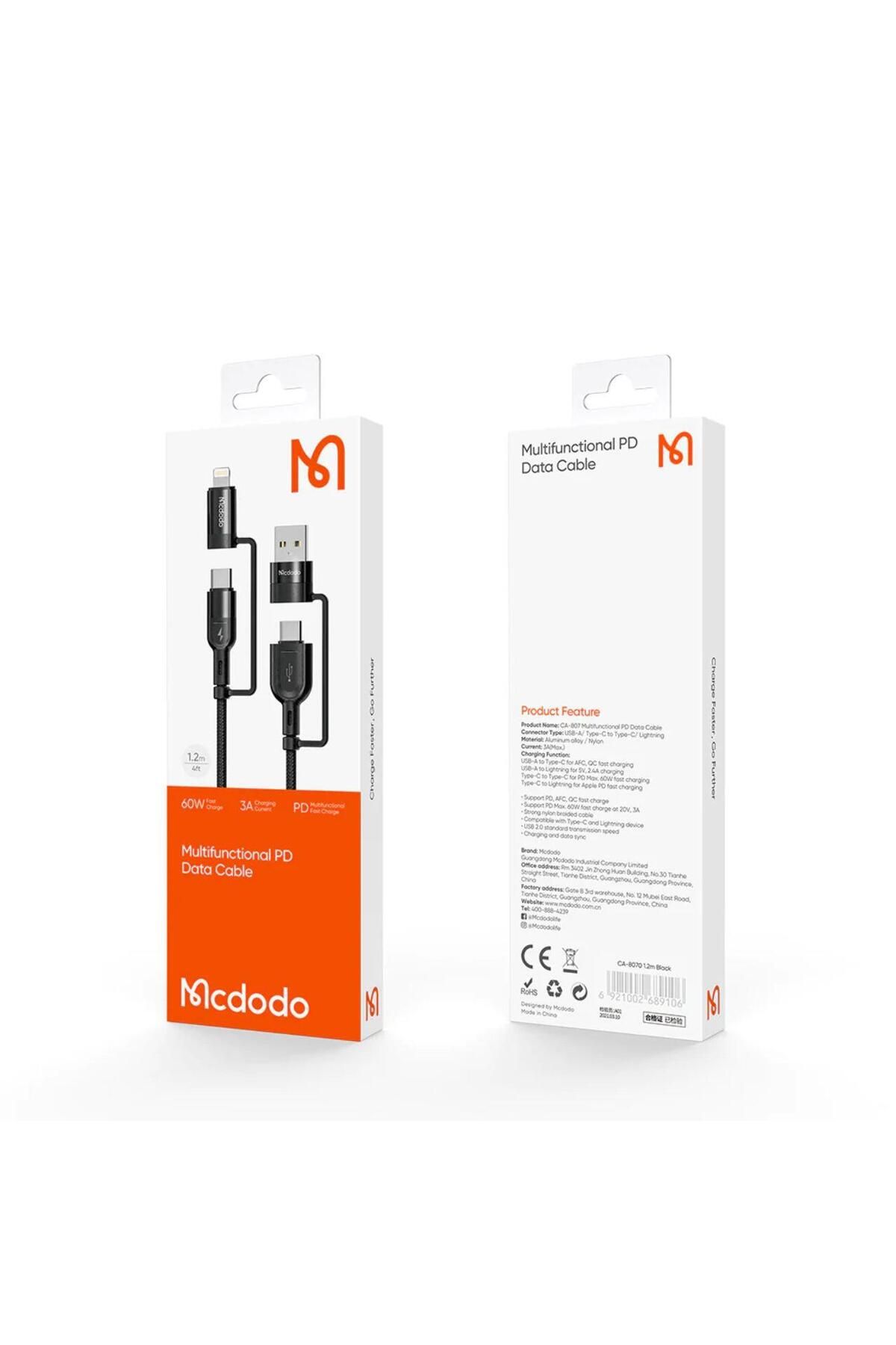 Mcdodo-Cable 4 in 1 USB-A/Type-C to Lightning/Type-C, PD Fast Charging, 60W, 1.2m, Black 5